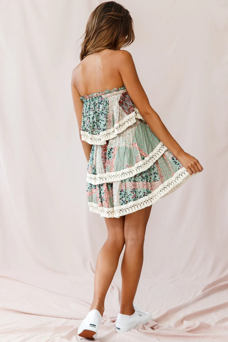 Palau Tassel-Trimmed Paisley Crop Top Olive - Image 3