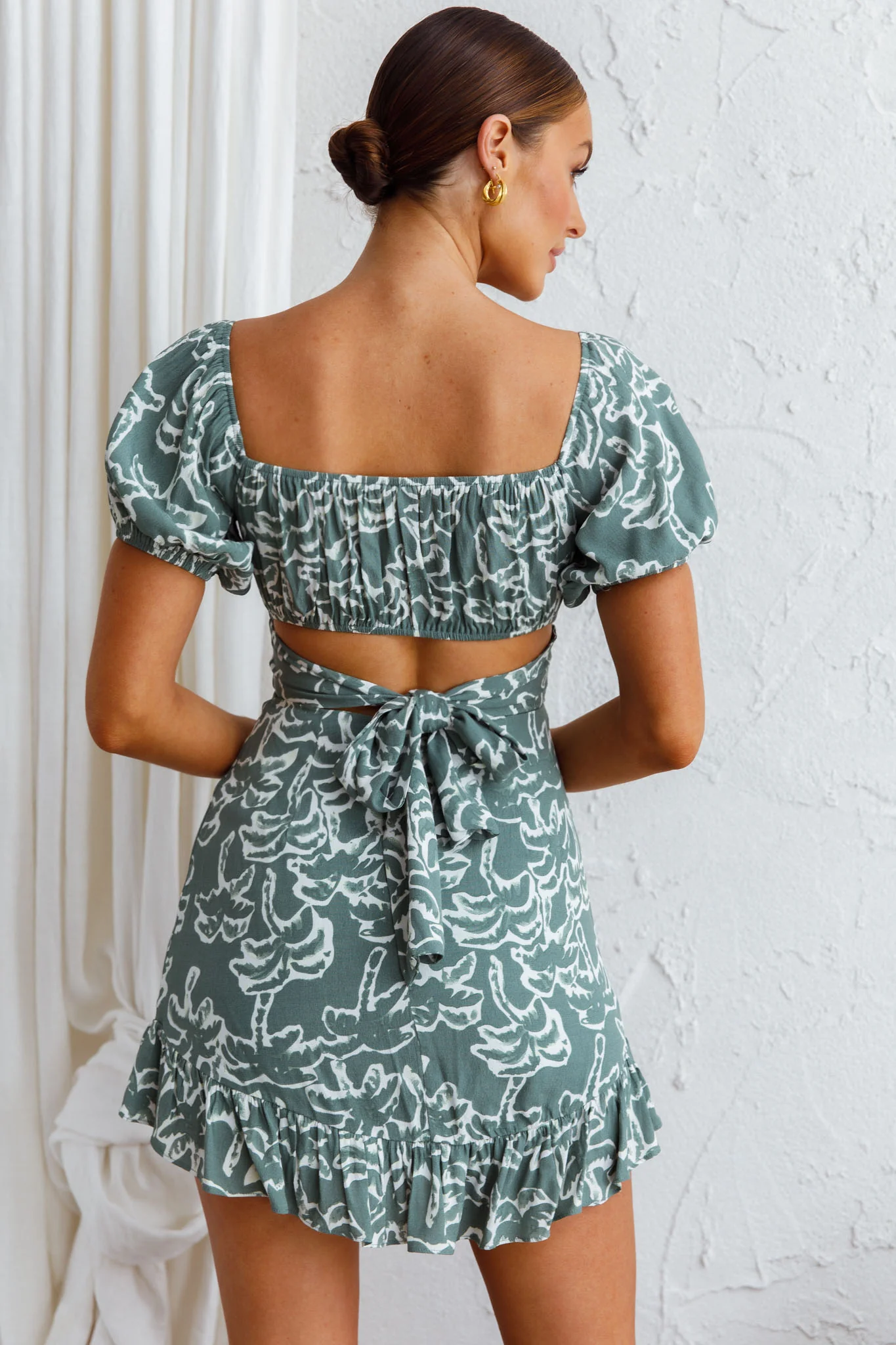 Palm Beach Puff Sleeve Dress Printed Green - Image 2