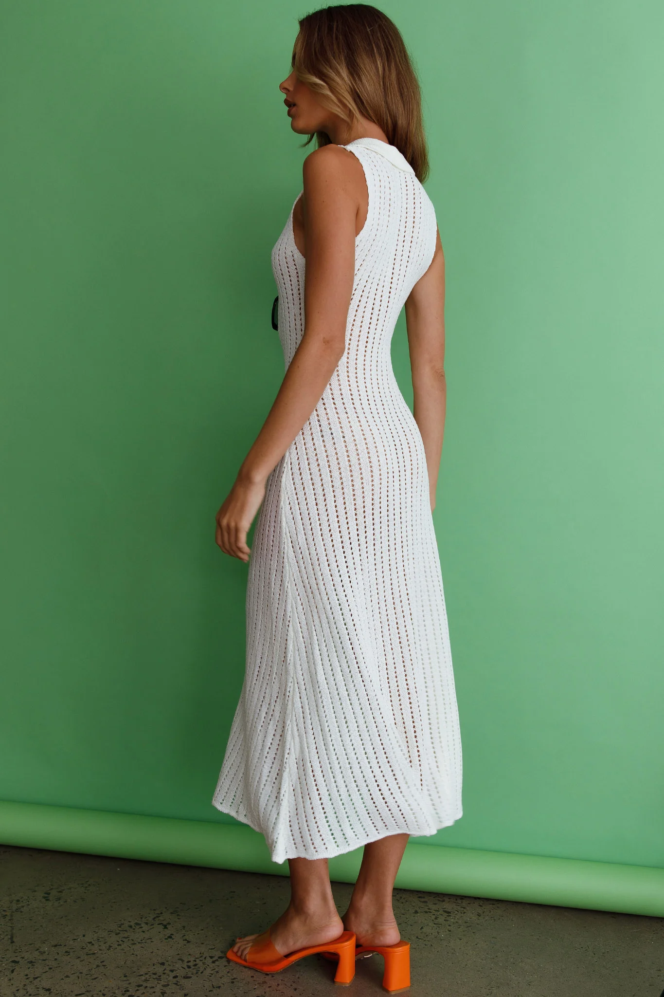 Palm Island Collared Crochet Midi Dress White - Image 2