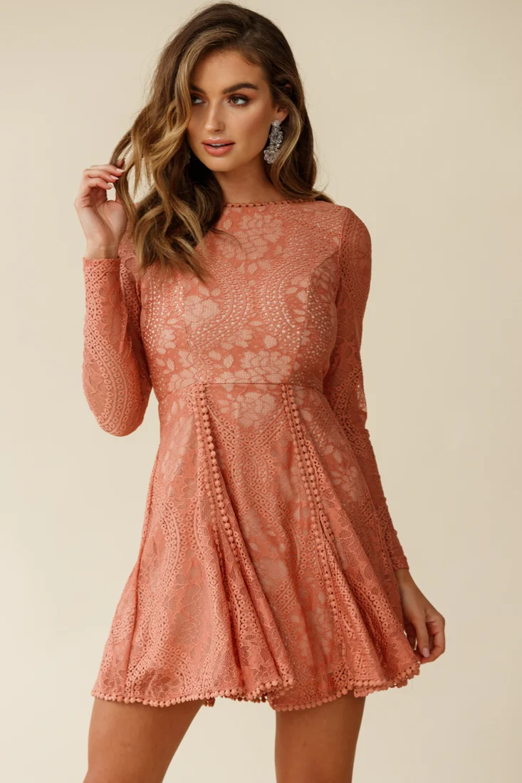 Palm Springs Lace Overlay Low Back Dress Rose - Image 6