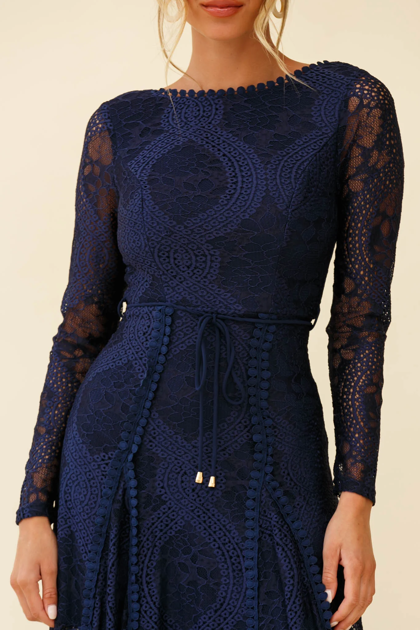 Palm Springs Long Sleeve Lace Overlay Maxi Dress Navy - Image 6