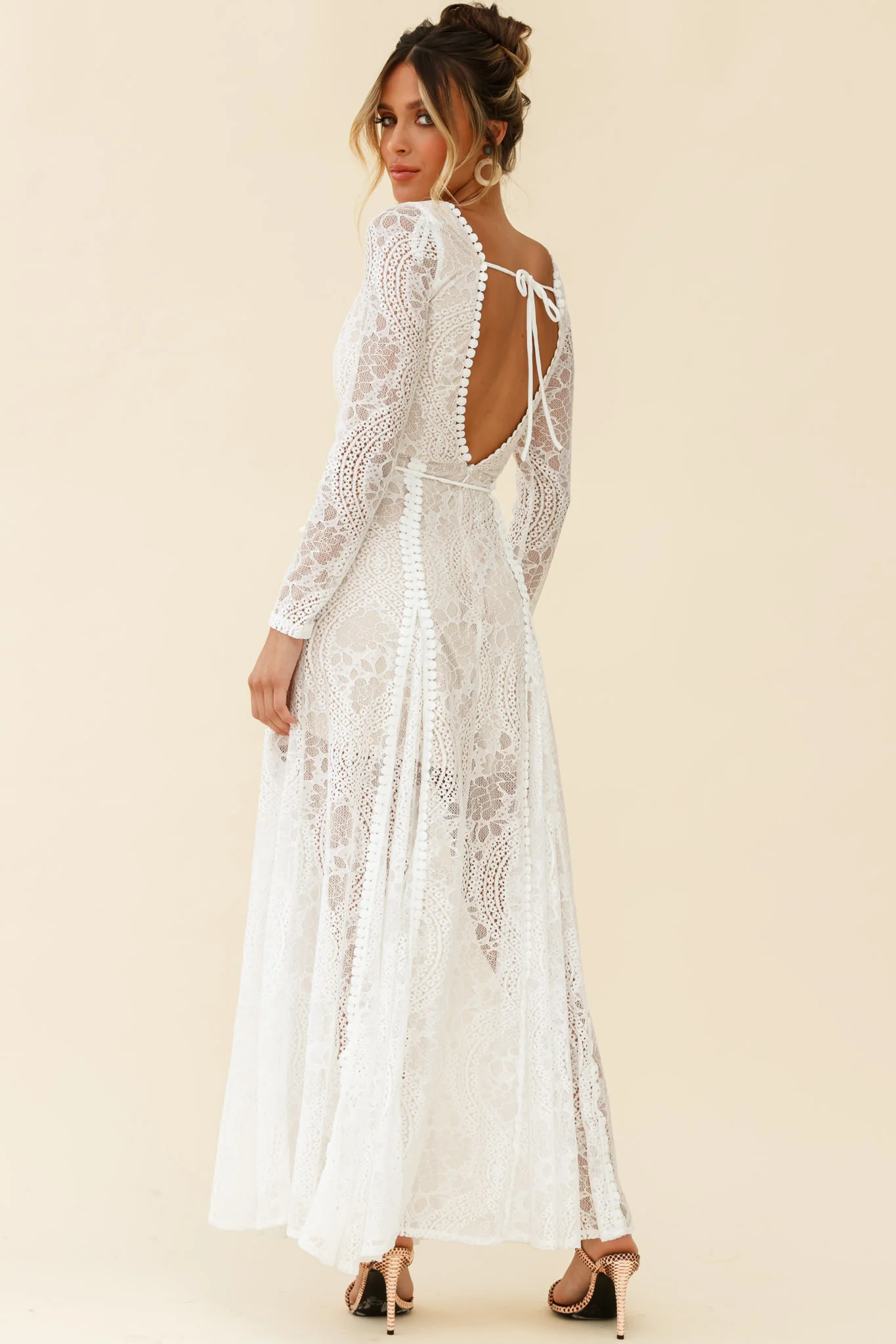 Palm Springs Long Sleeve Lace Overlay Maxi Dress White - Image 2