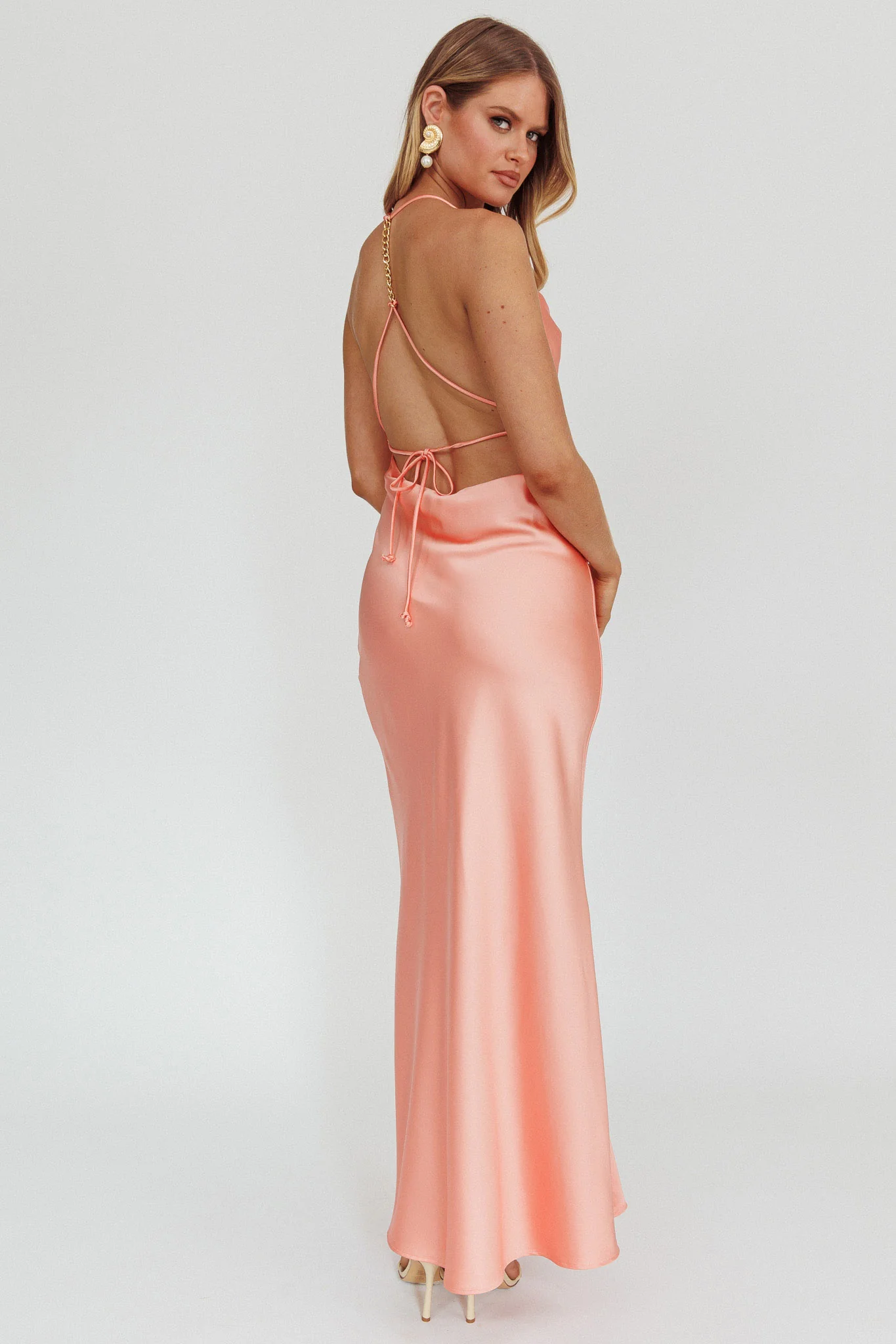 Palma Low Back Strappy Maxi Dress Peach - Image 2