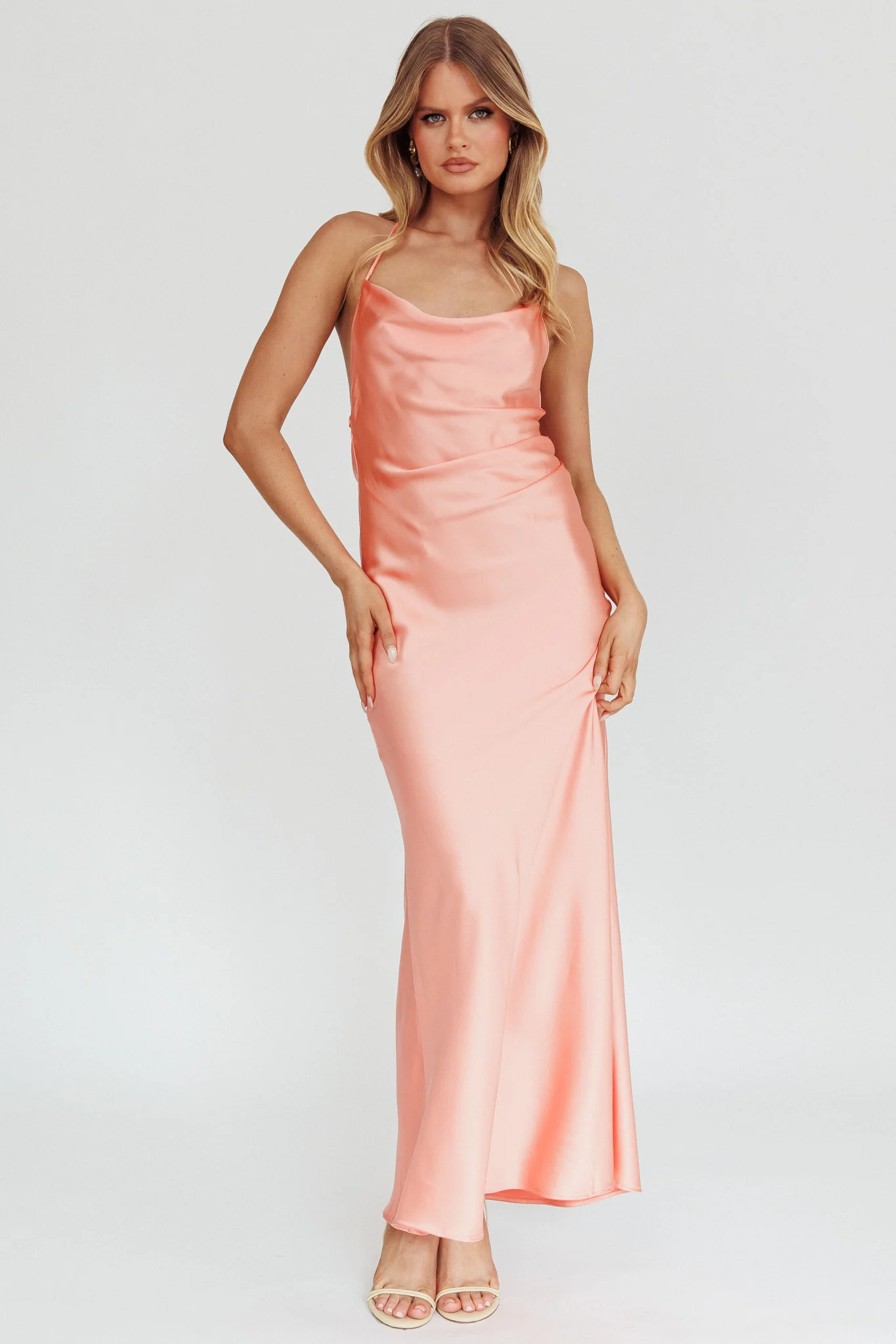 Palma Low Back Strappy Maxi Dress Peach - Image 5