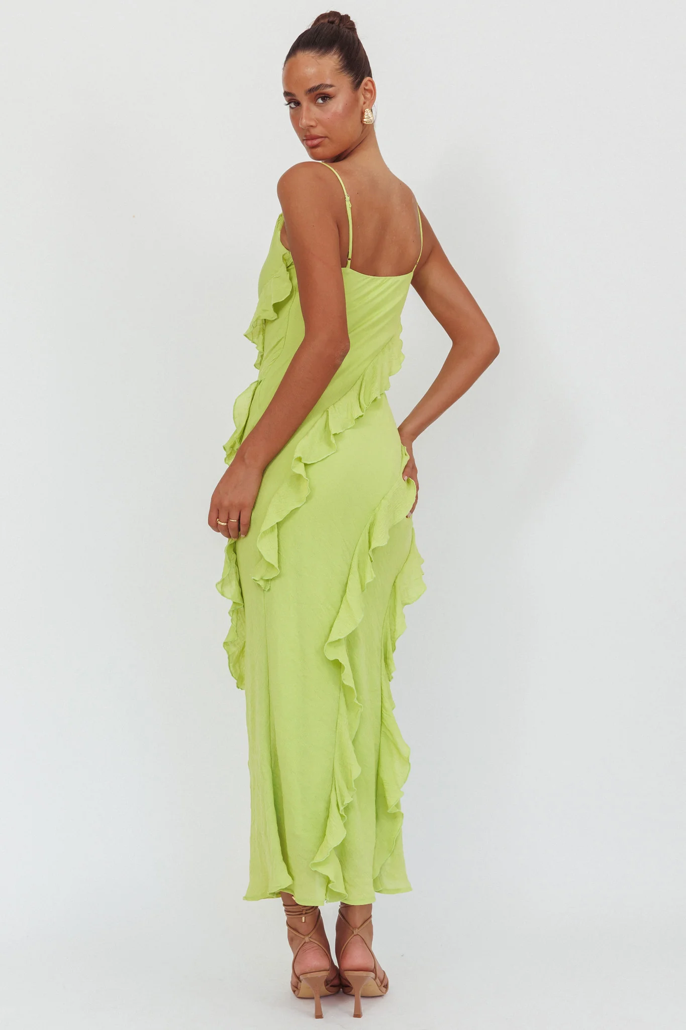 Panama Bay Ruffle Trim Cowl Neck Maxi Dress Sage - Image 2