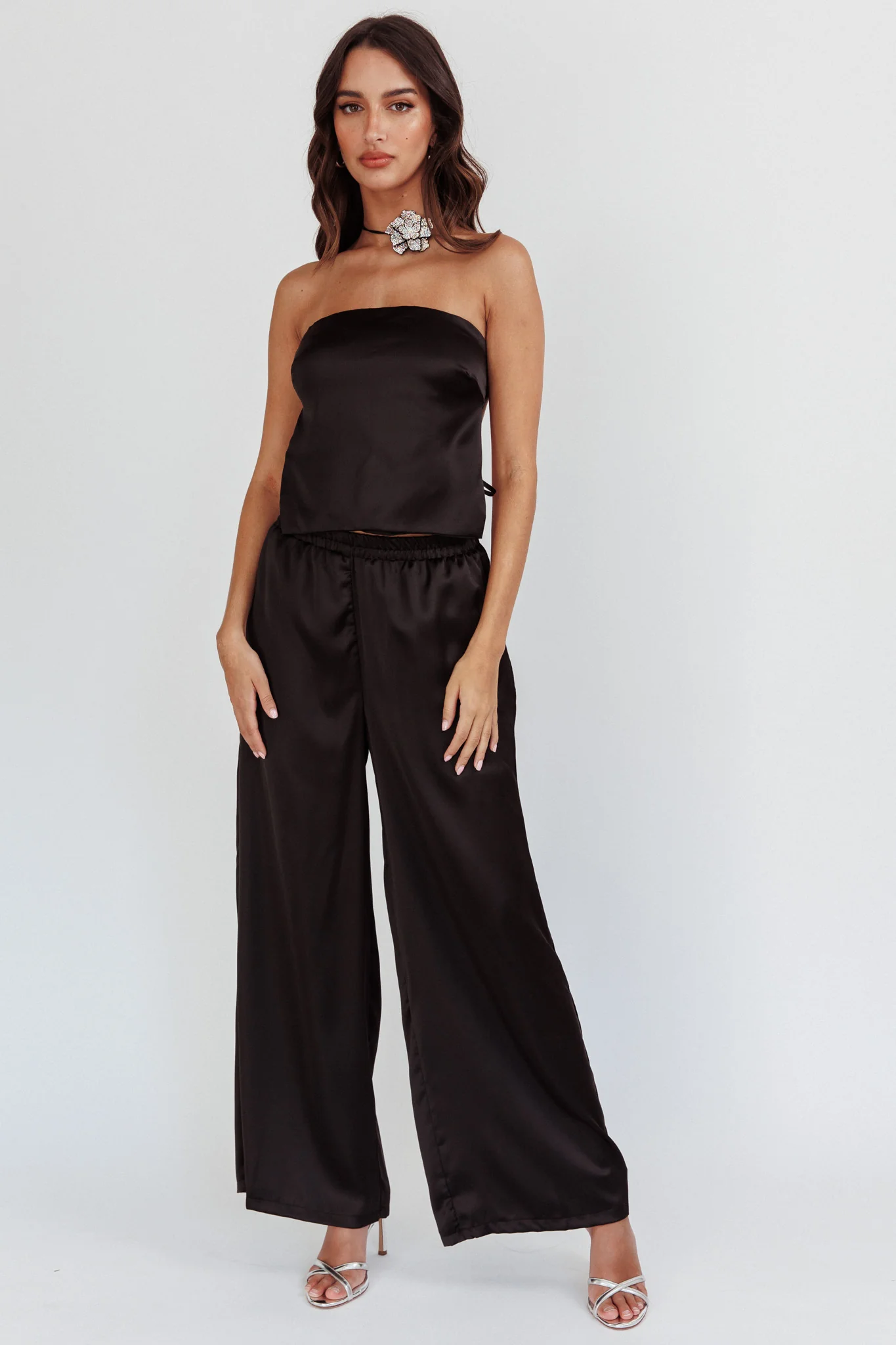 Panama Beach Wide Leg Satin Pants Black - Image 2