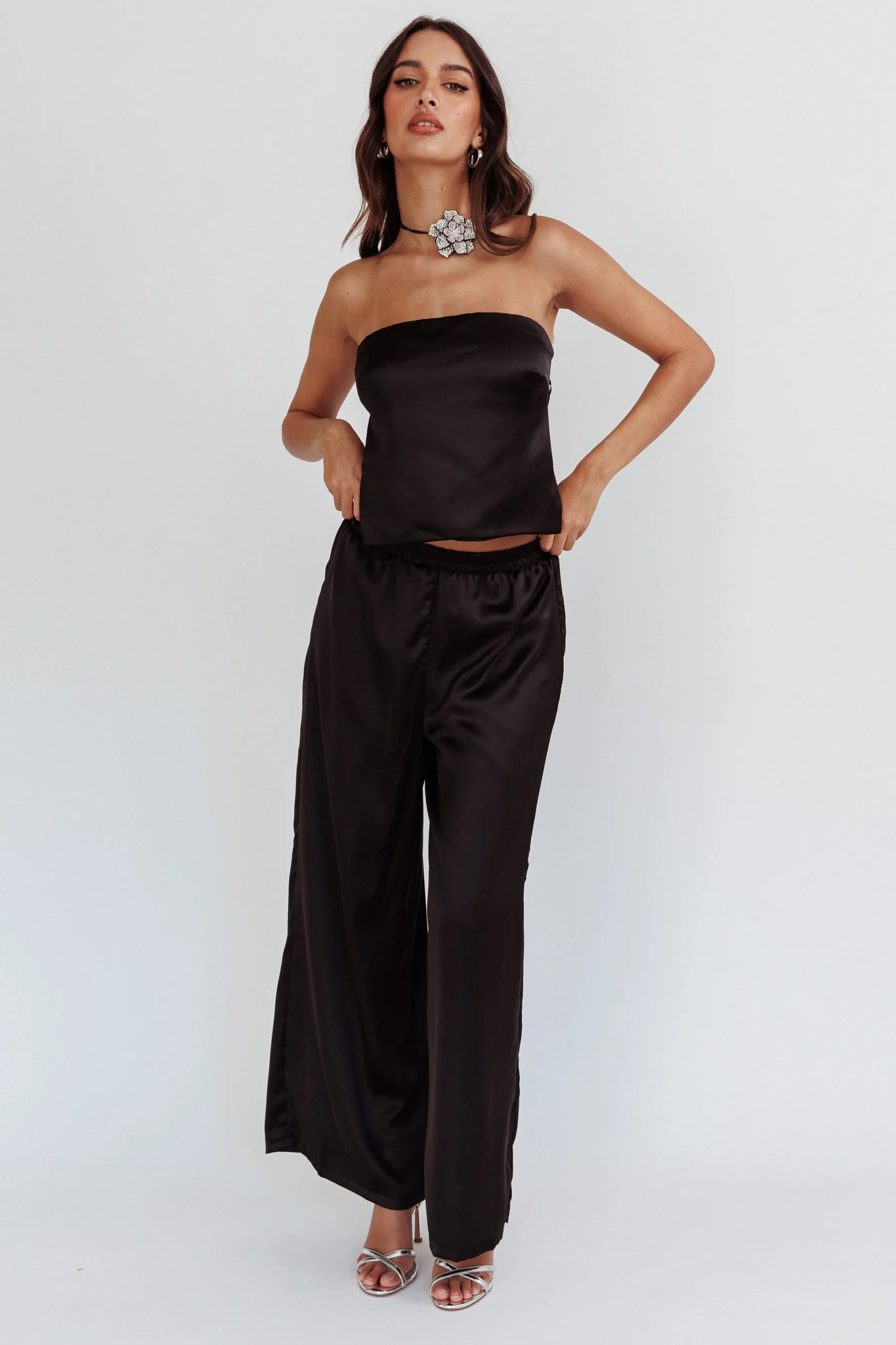 Panama Beach Wide Leg Satin Pants Black - Image 5