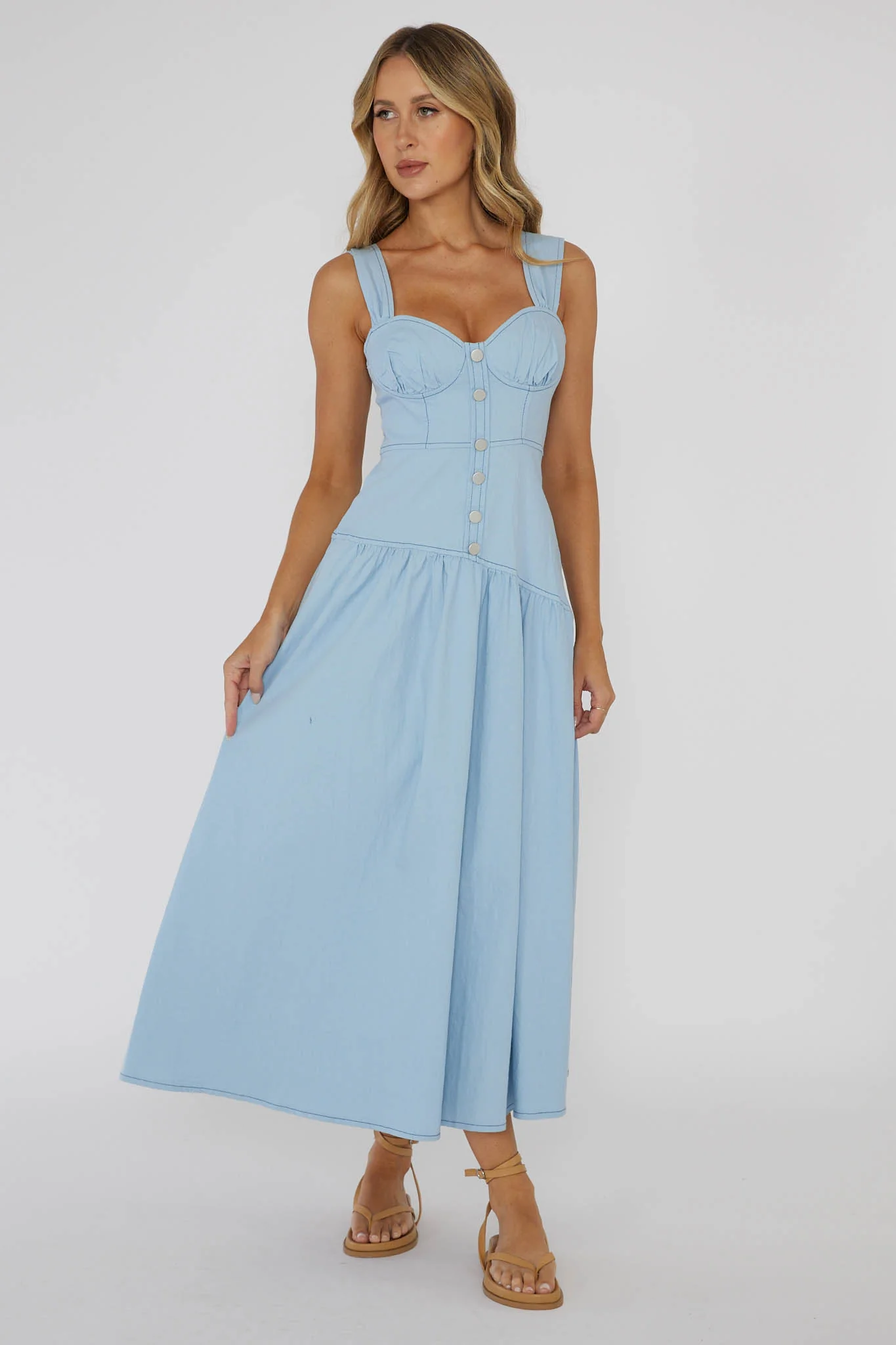 Pansy Flounce Hem Maxi Dress Light Blue - Image 3