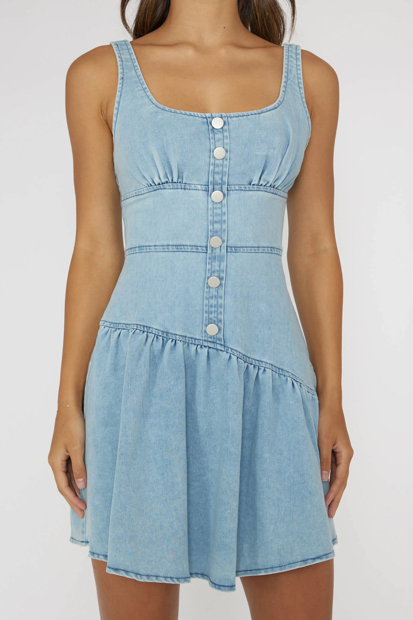 Pansy Flounce Hem Mini Dress Light Denim - Image 4
