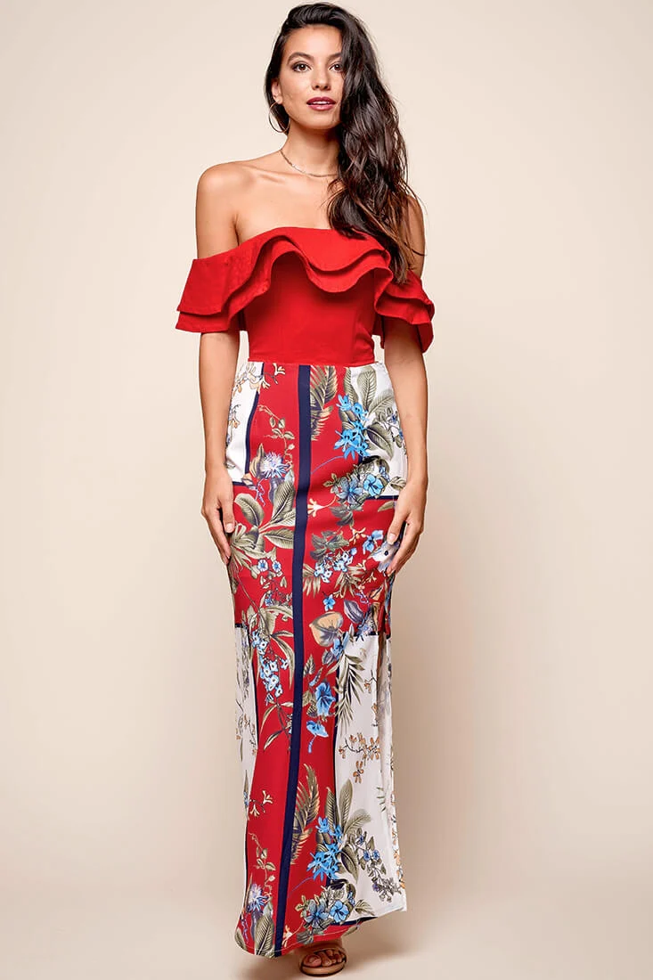 Paradise Side Split Maxi Skirt Red - Image 3