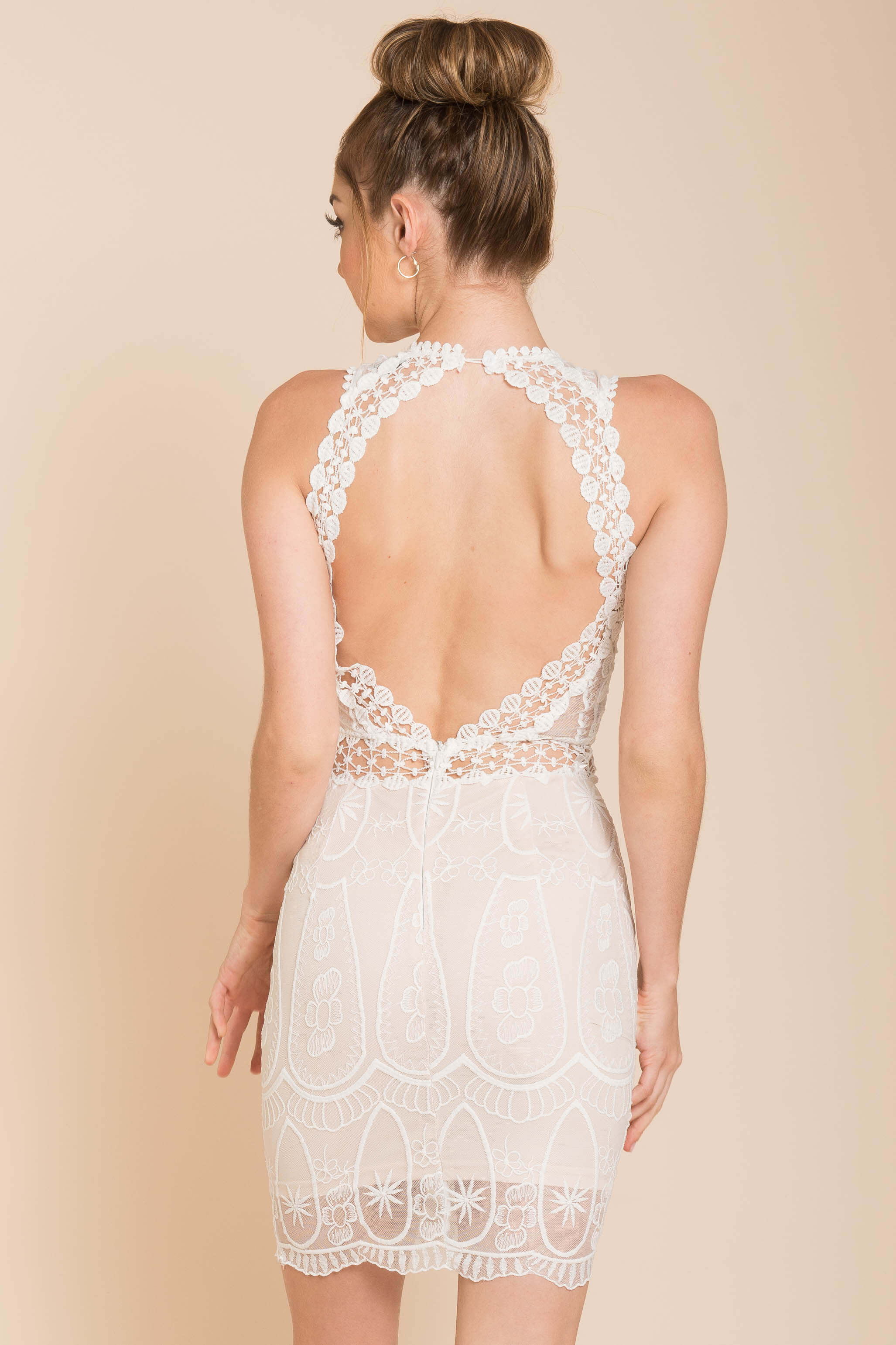 Paris Lacey Bodycon Dress White - Image 4