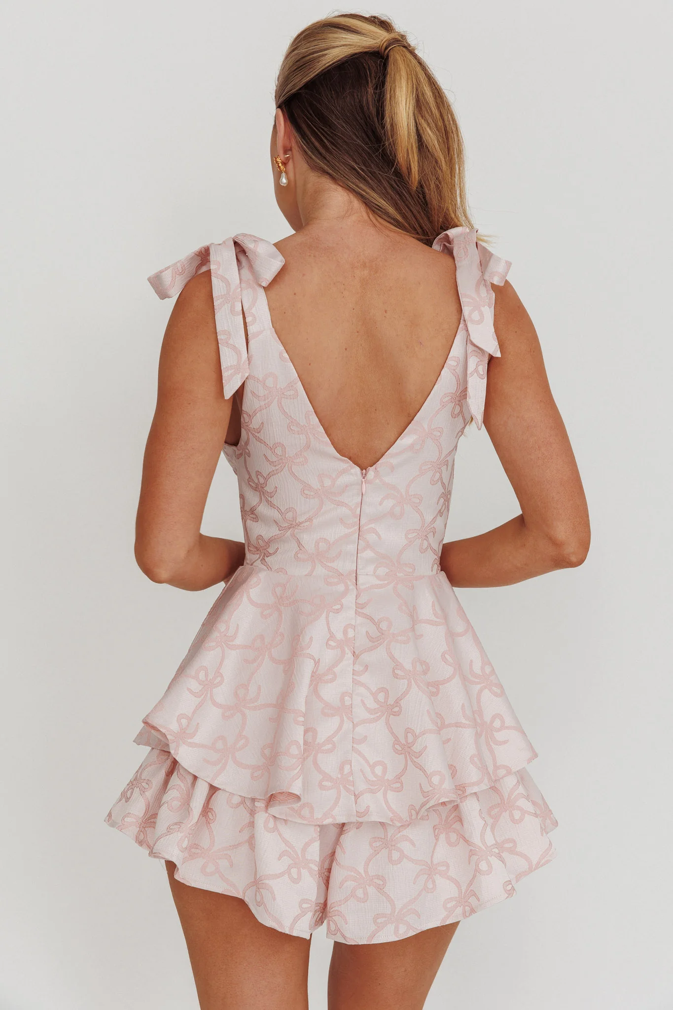 Paris Muse Tied Shoulders Ruffle Romper Pink - Image 3
