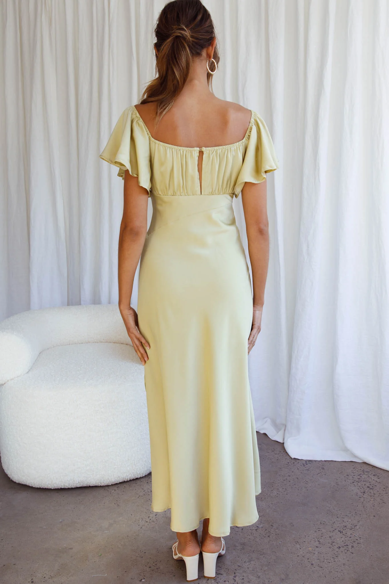 Park Avenue Flutter Sleeve Side Split Midi Dress Matcha - Image 2