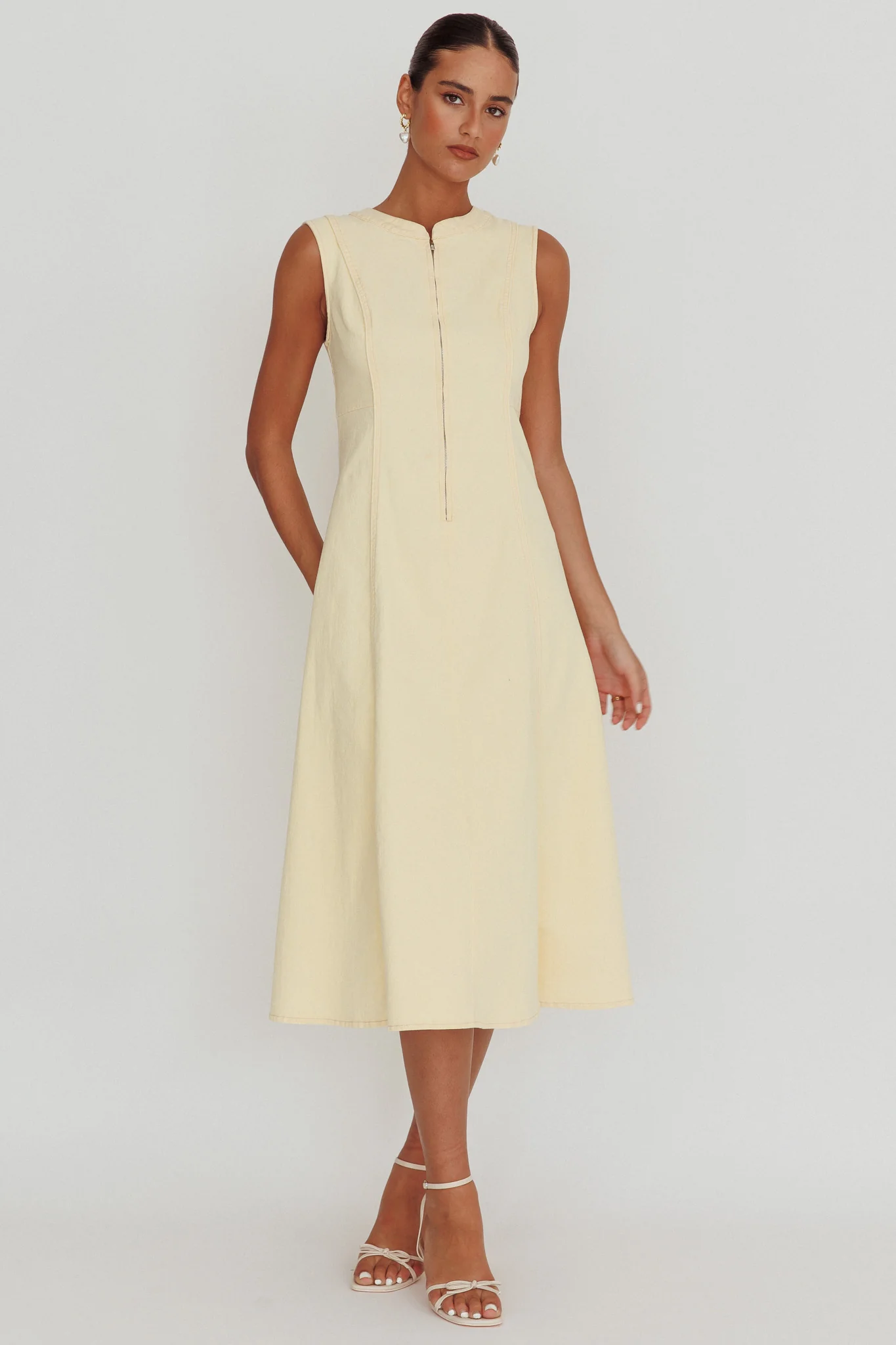 Passionate Flame Sleeveless A-line Midi Dress Beige - Image 3