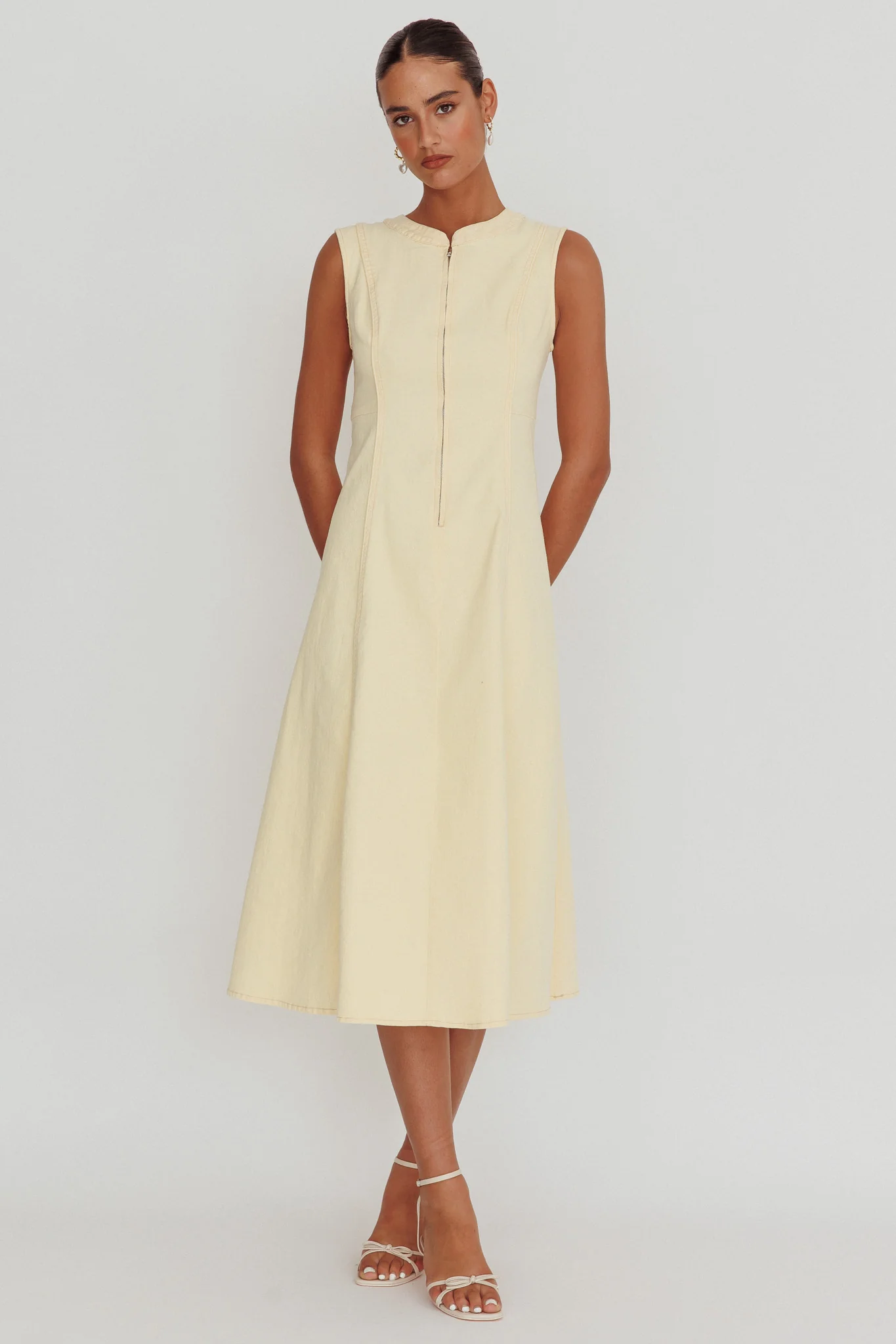 Passionate Flame Sleeveless A-line Midi Dress Beige - Image 5