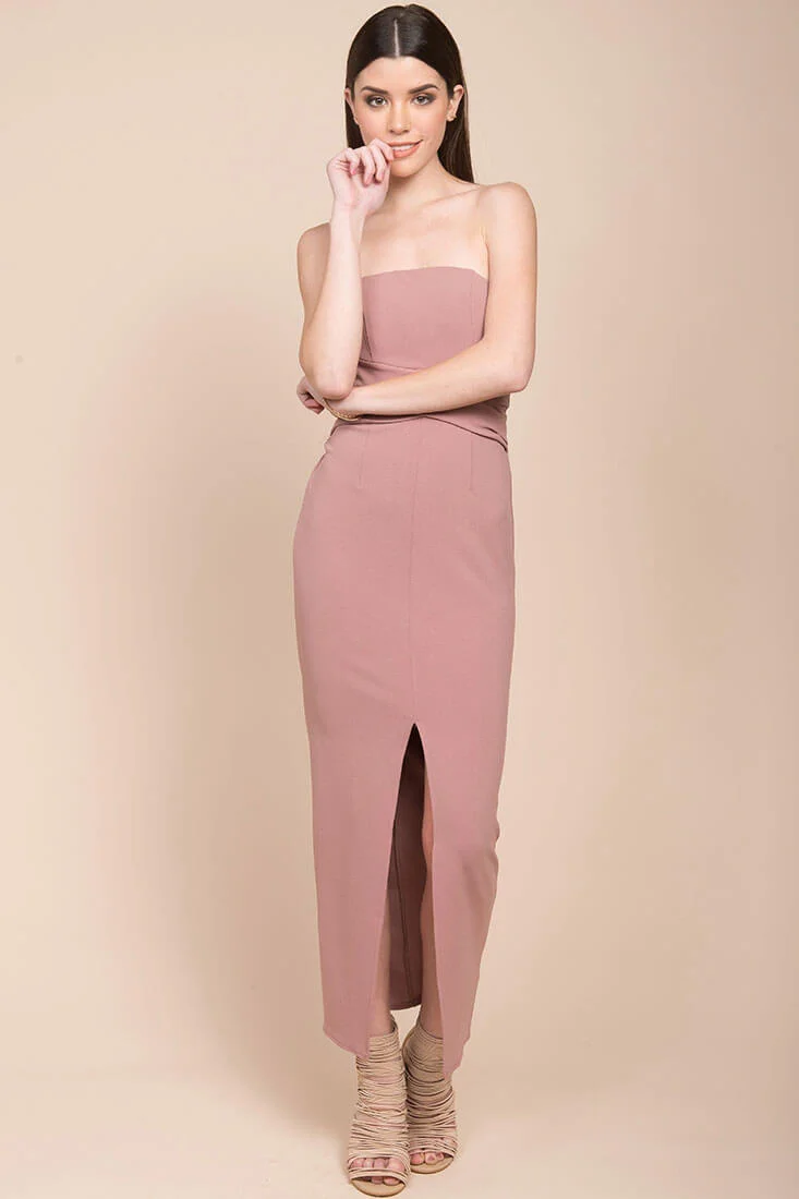Payton Strapless Bodycon Midi Dress Mauve - Image 2