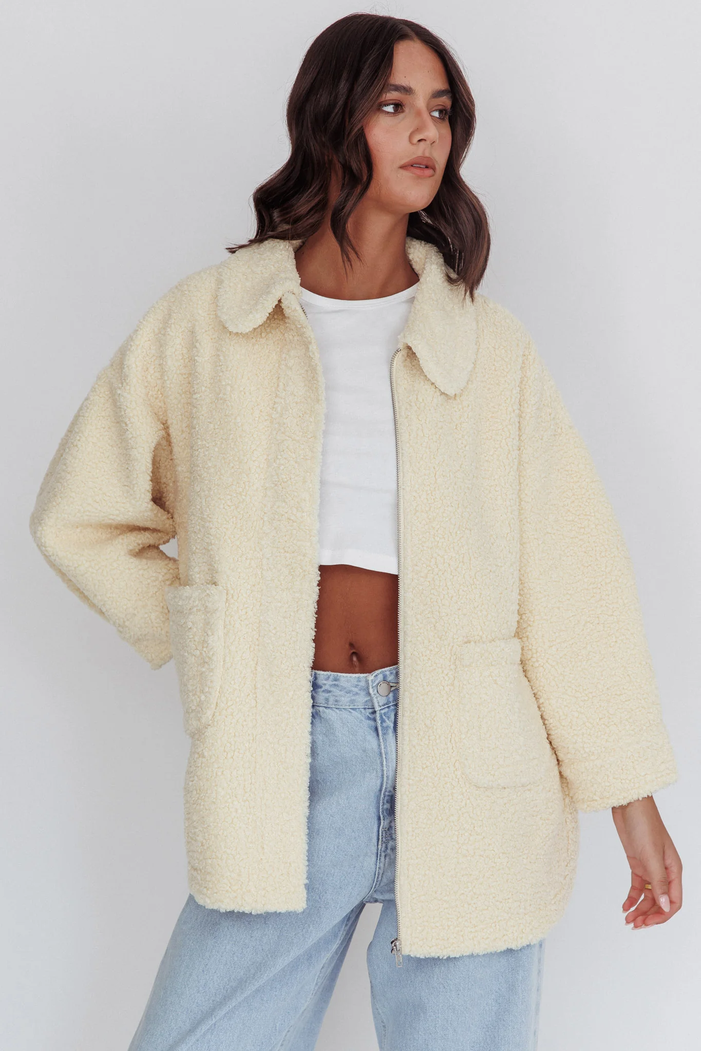 Peace & Serene Collared Sherpa Jacket Yellow - Image 6
