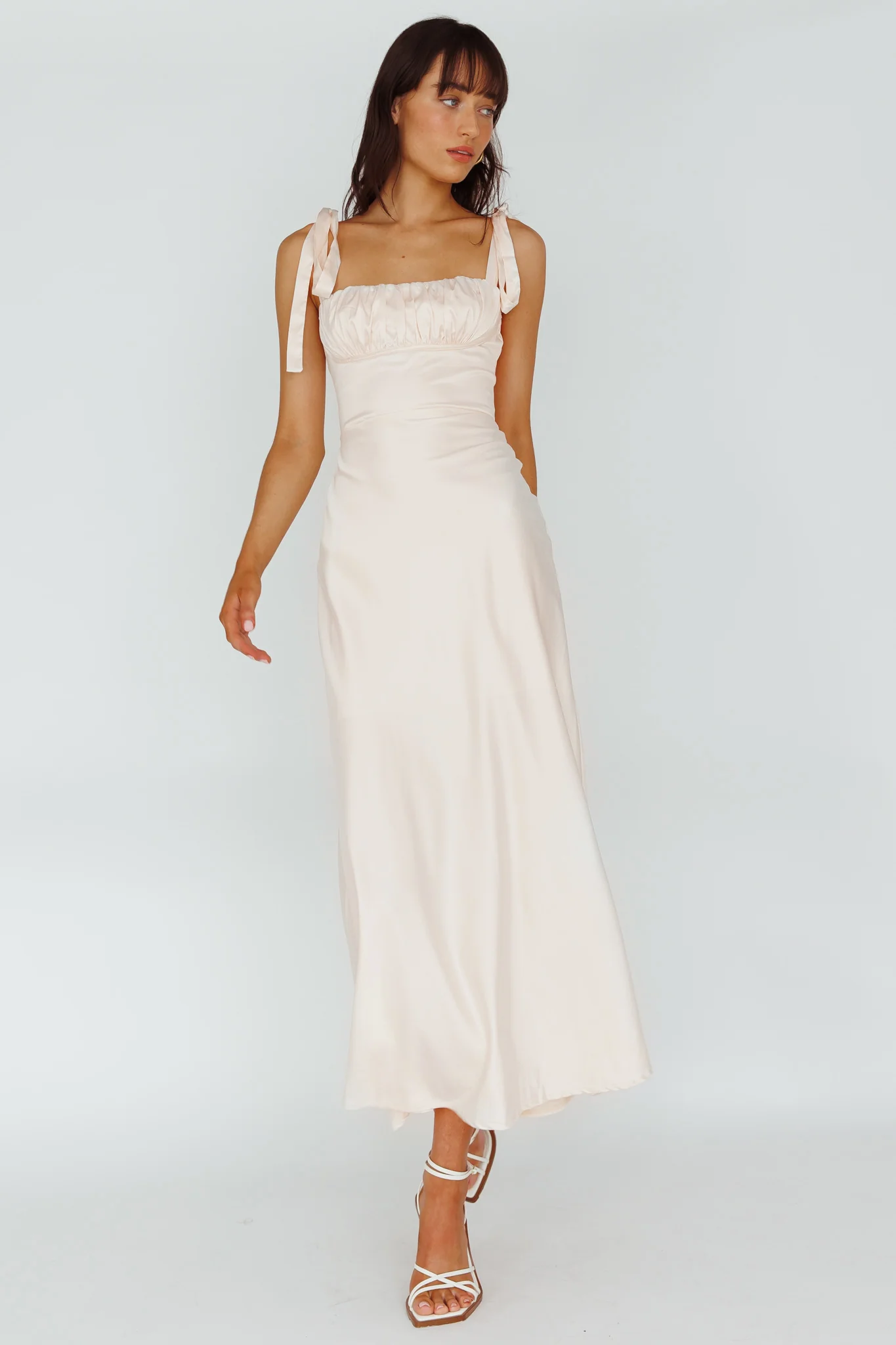 Pennelope Tied Shoulder Maxi Dress Ivory - Image 2