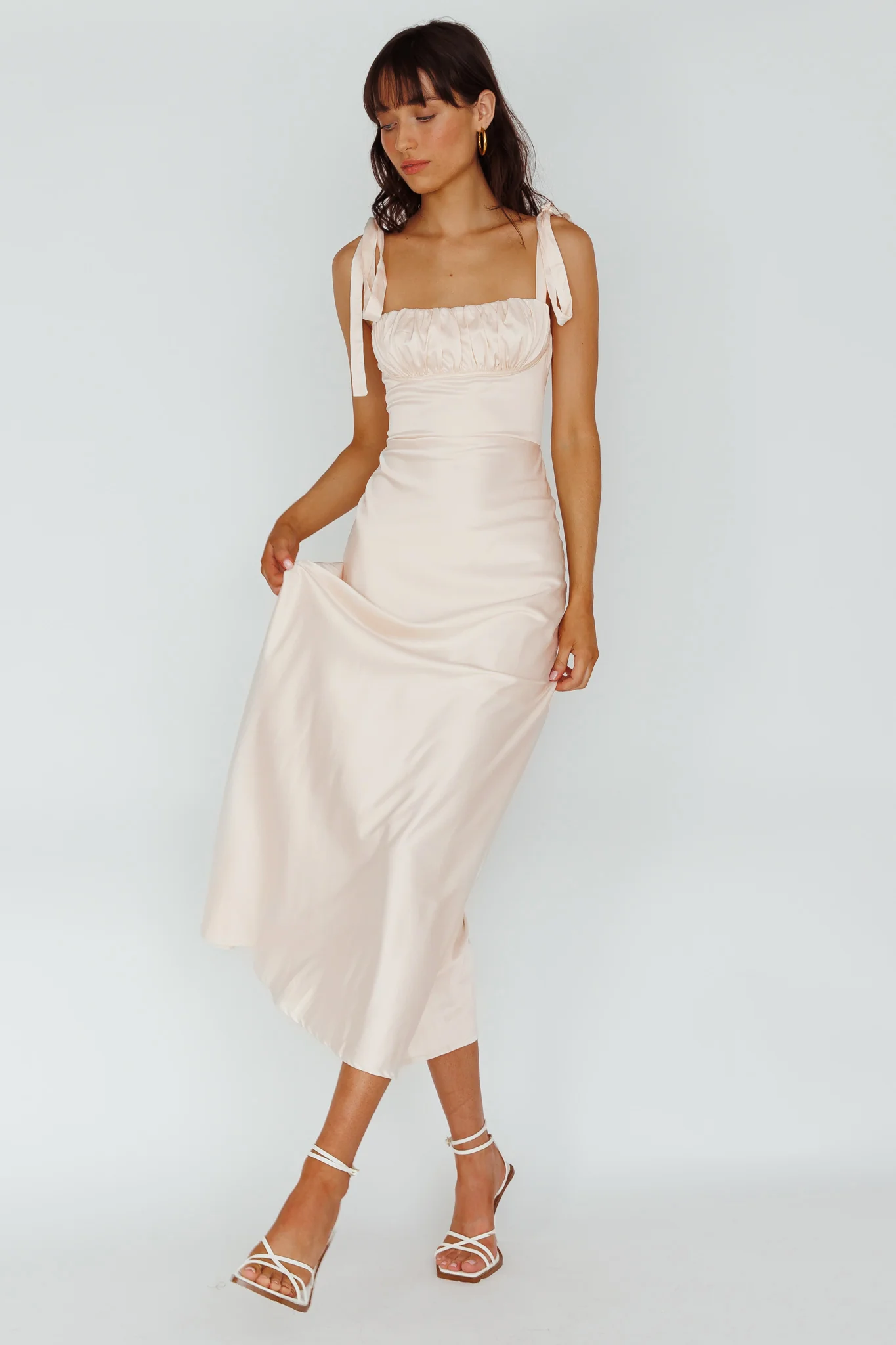Pennelope Tied Shoulder Maxi Dress Ivory - Image 3
