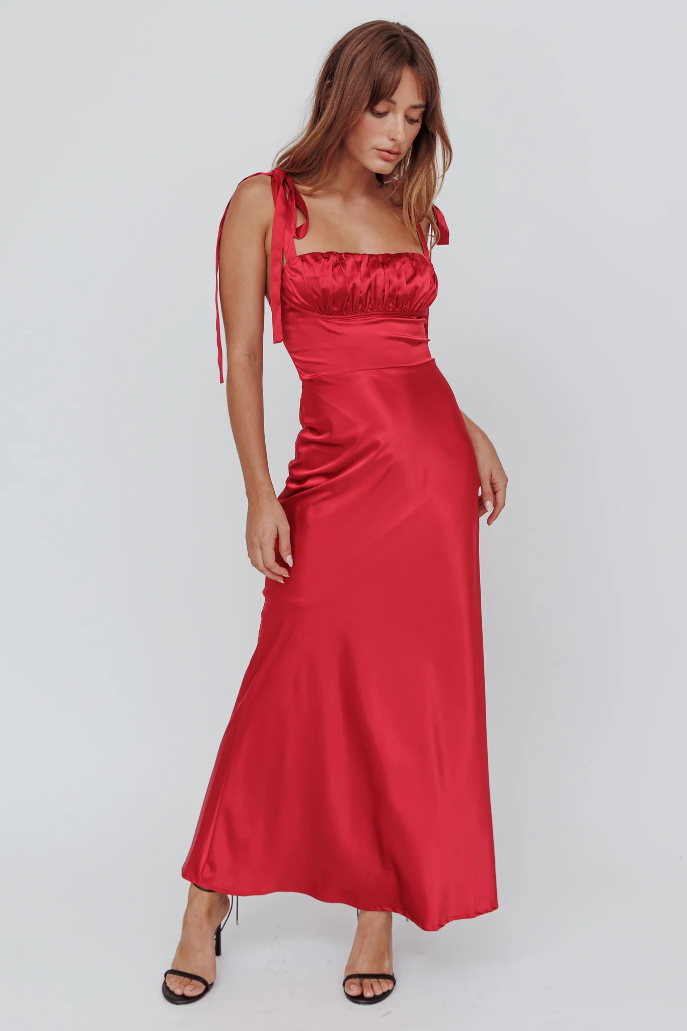 Pennelope Tied Shoulder Maxi Dress Wine - Image 3