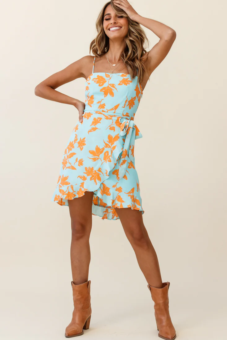 Pepita Cami Strap Wrap Dress Floral Print Mint - Image 4