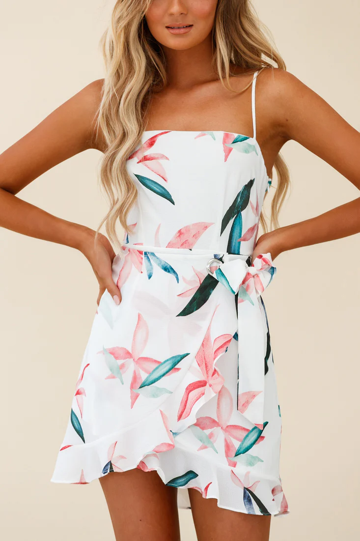 Pepita Cami Strap Wrap Dress Leaf Print White - Image 6
