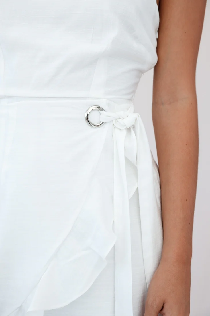 Pepita Cami Strap Wrap Dress White - Image 4