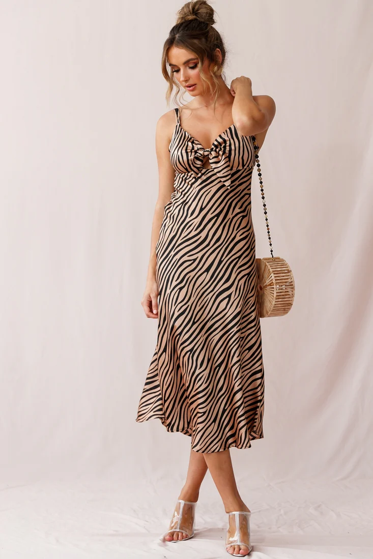 Perfect Day Satin Midi Dress Bronze/Black - Image 5