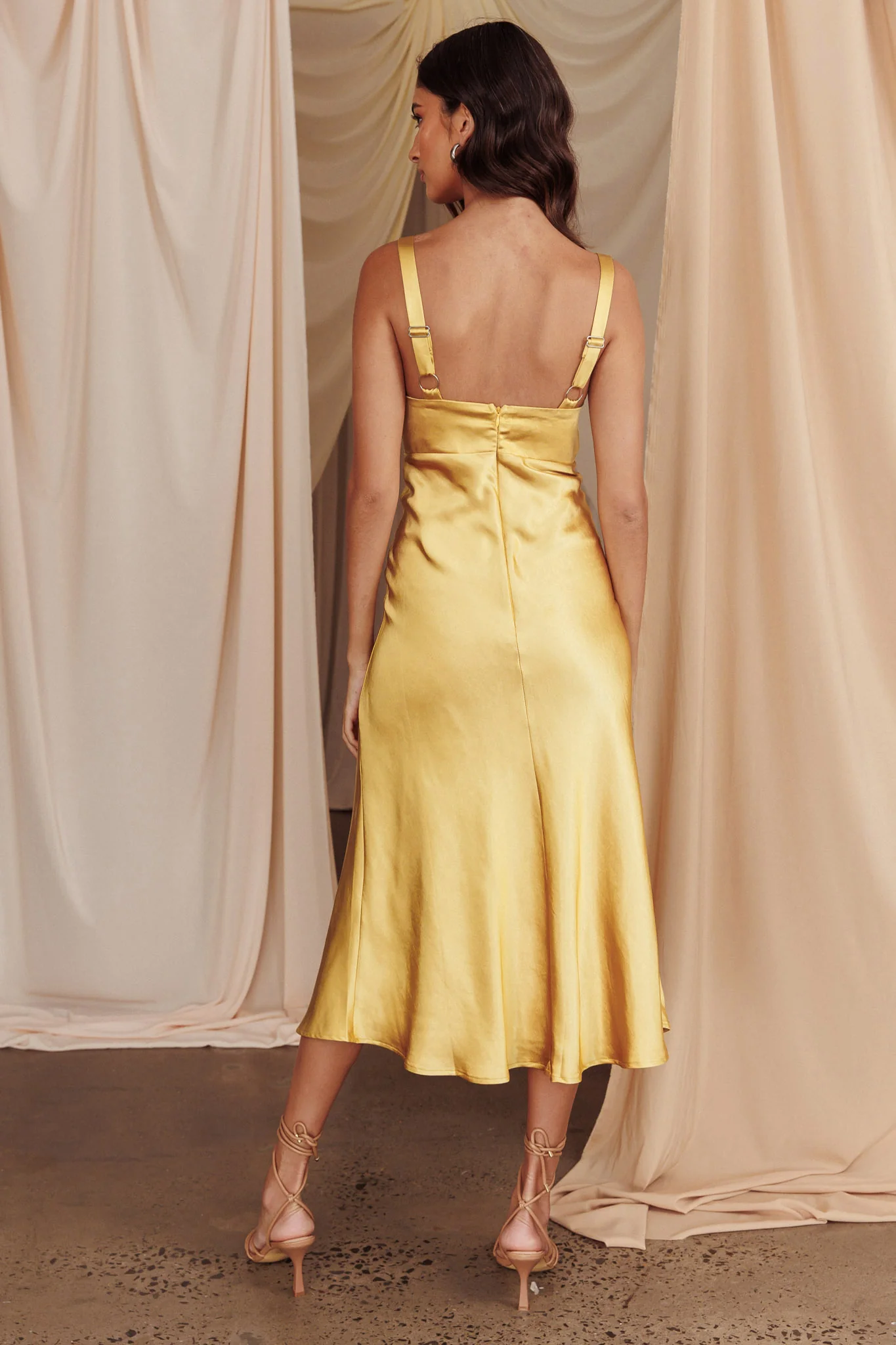 Perfect Day Satin Midi Dress Mustard - Image 4