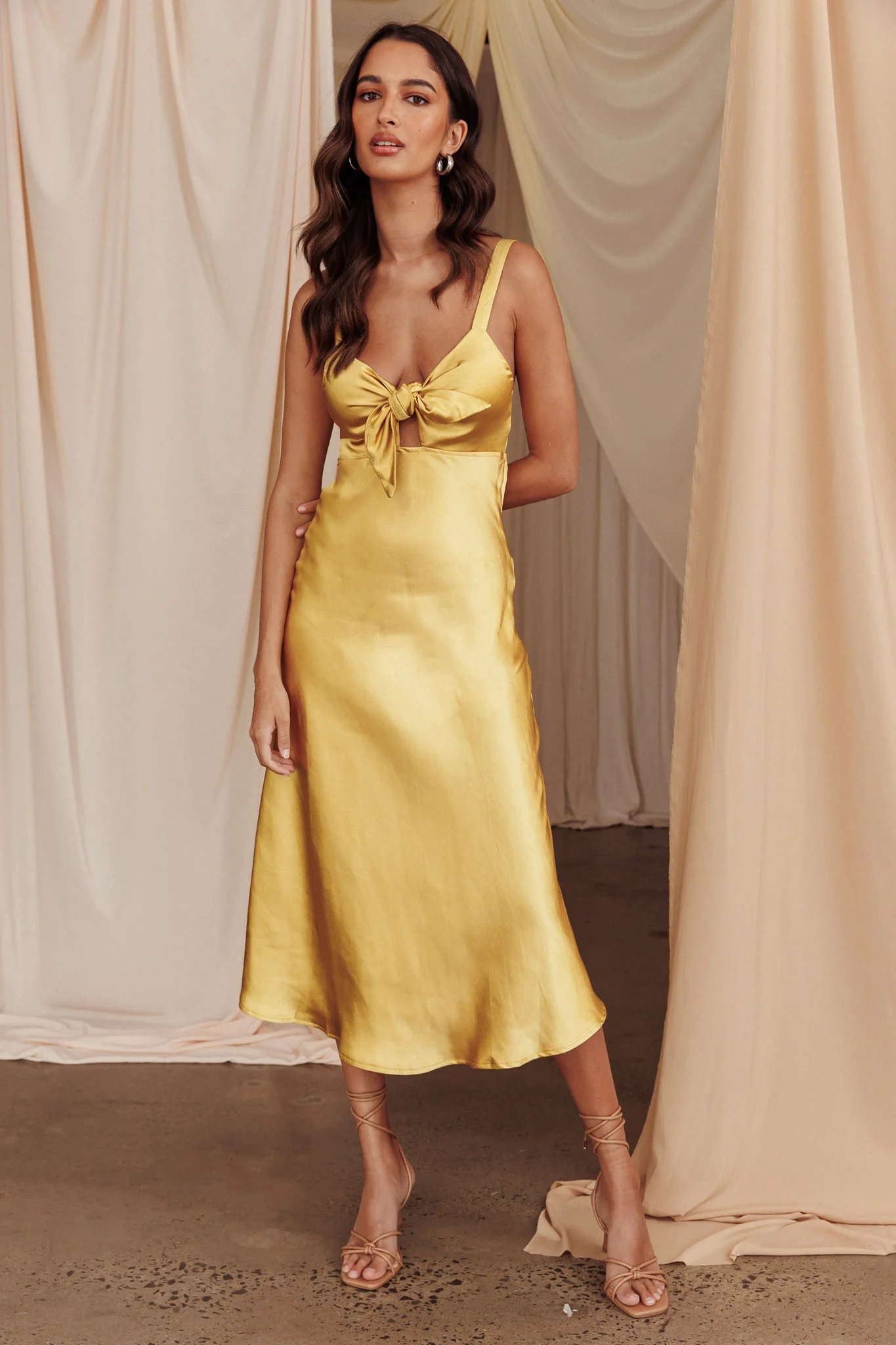 Perfect Day Satin Midi Dress Mustard - Image 7