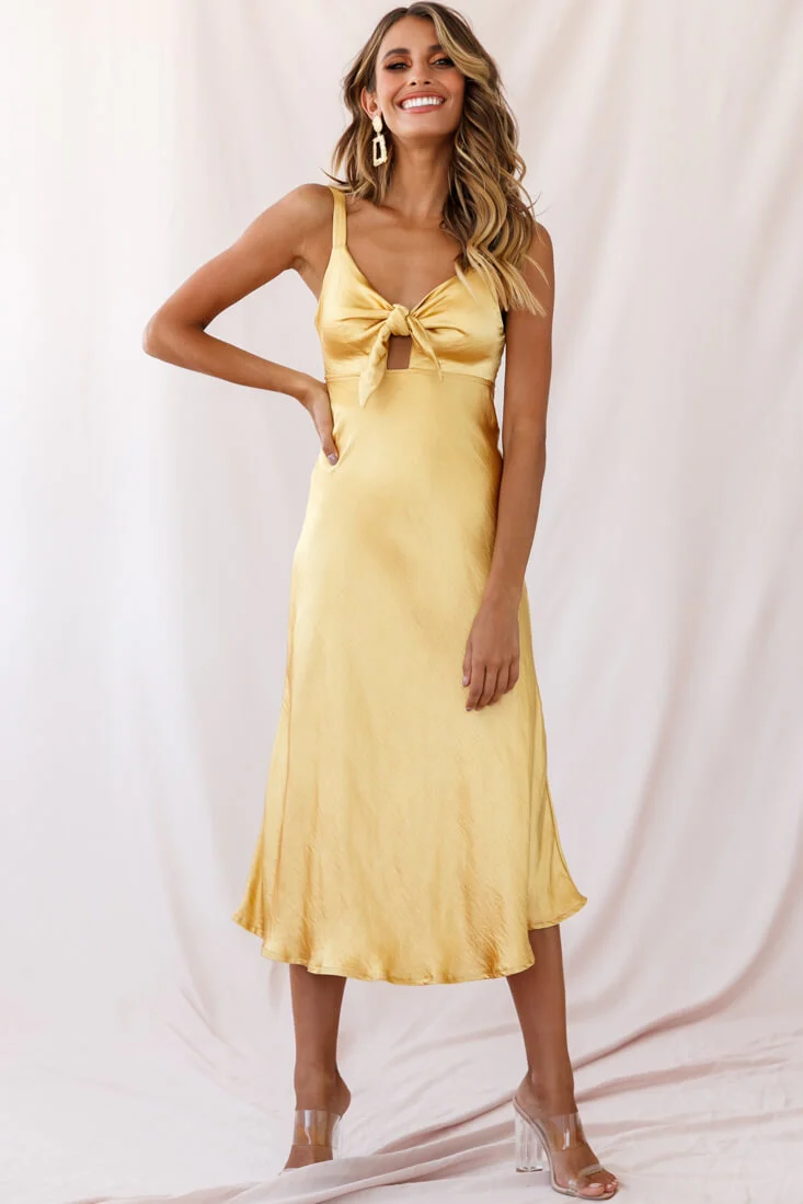 Perfect Day Satin Midi Dress Mustard - Image 9