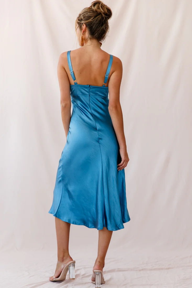Perfect Day Satin Midi Dress Teal - Image 2