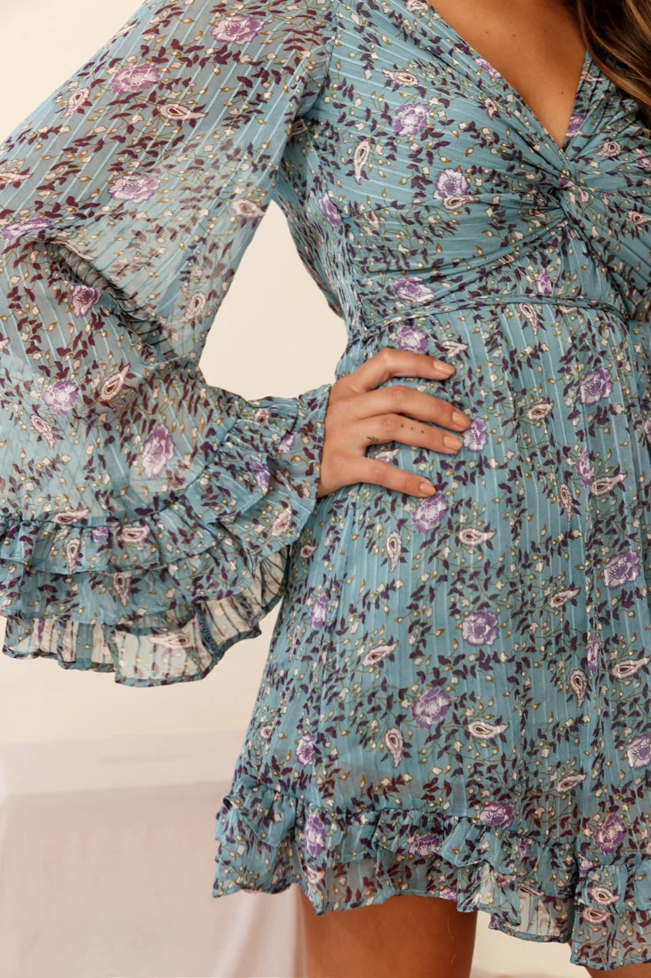 Perri Bell Sleeve Twist Knot Bust Dress Paisley Print Midnight Blue - Image 5