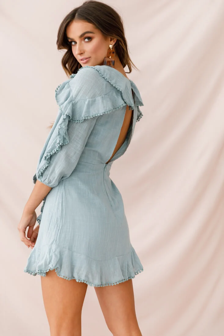 Peta Faux Wrap Ruffle Dress Sage - Image 3