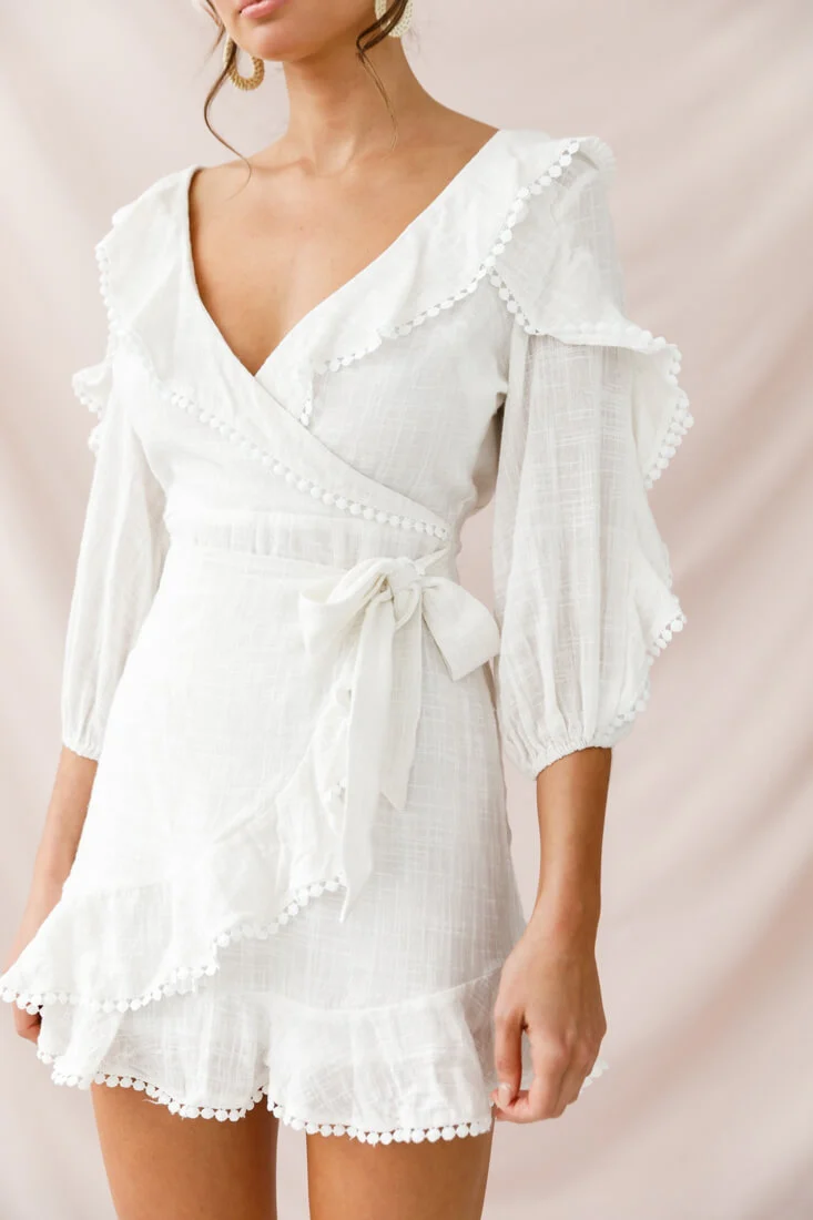 Peta Faux Wrap Ruffle Dress White - Image 5