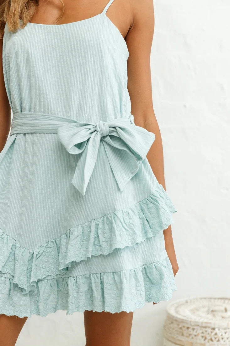 Petrie Ruffle Detail Waist Tie Dress Sage - Image 5