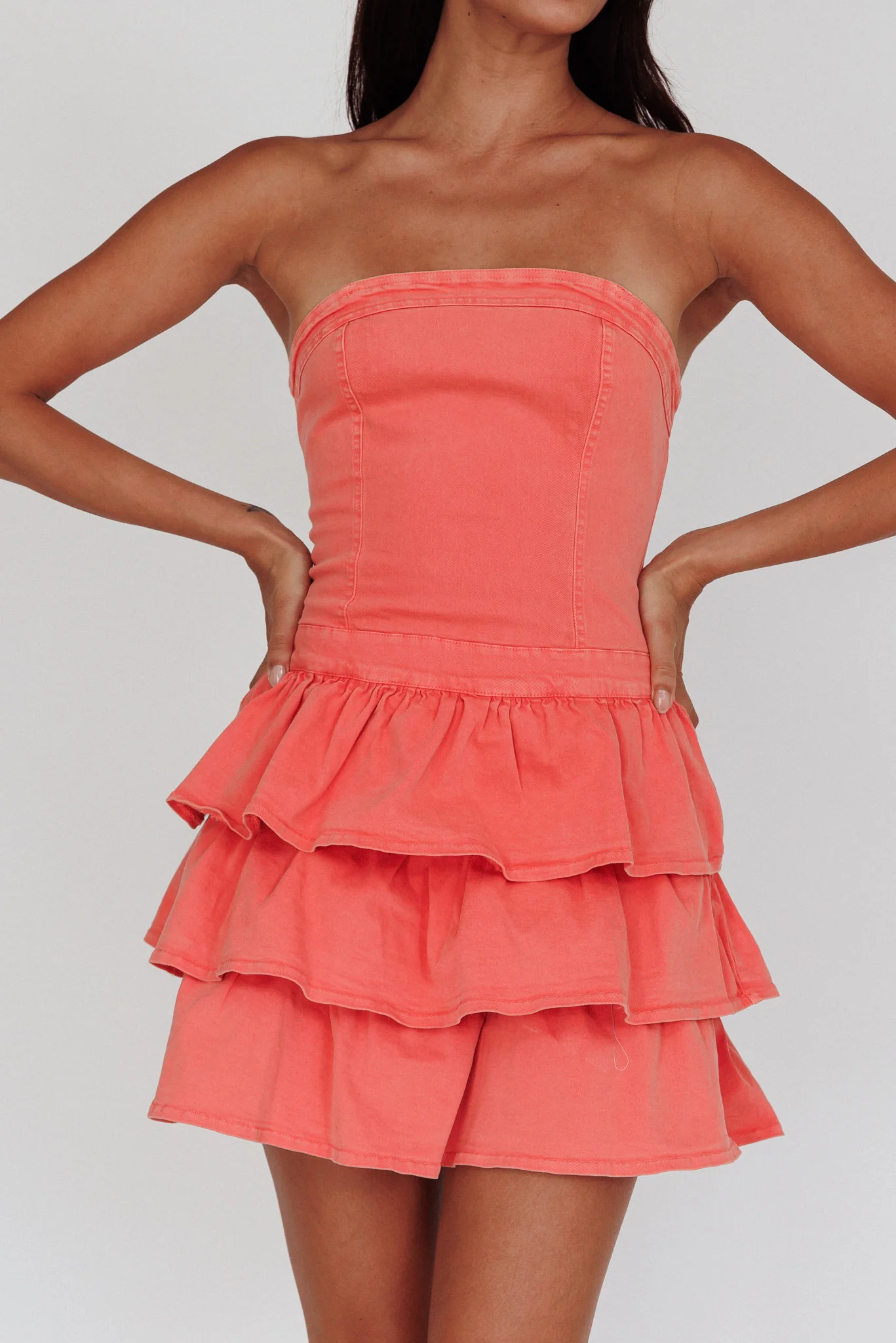 Philly Strapless Ruffle Mini Dress Sugar Coral - Image 2