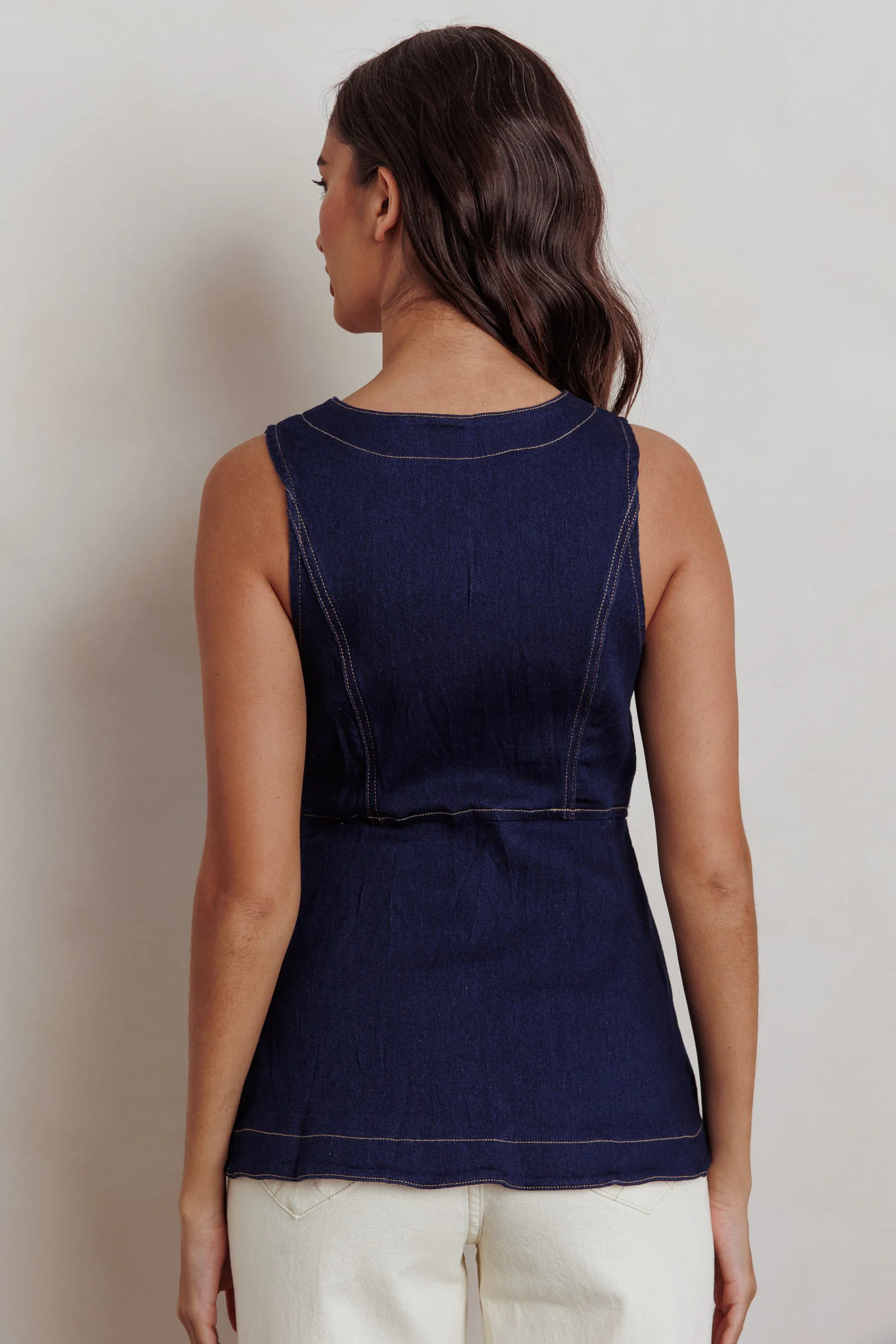 Philomena Button Front Pocket Vest Top Denim - Image 3
