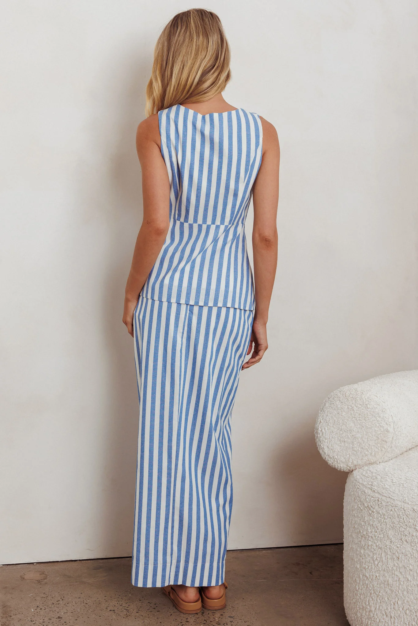 Philomena Button Maxi Skirt Stripe Blue - Image 3
