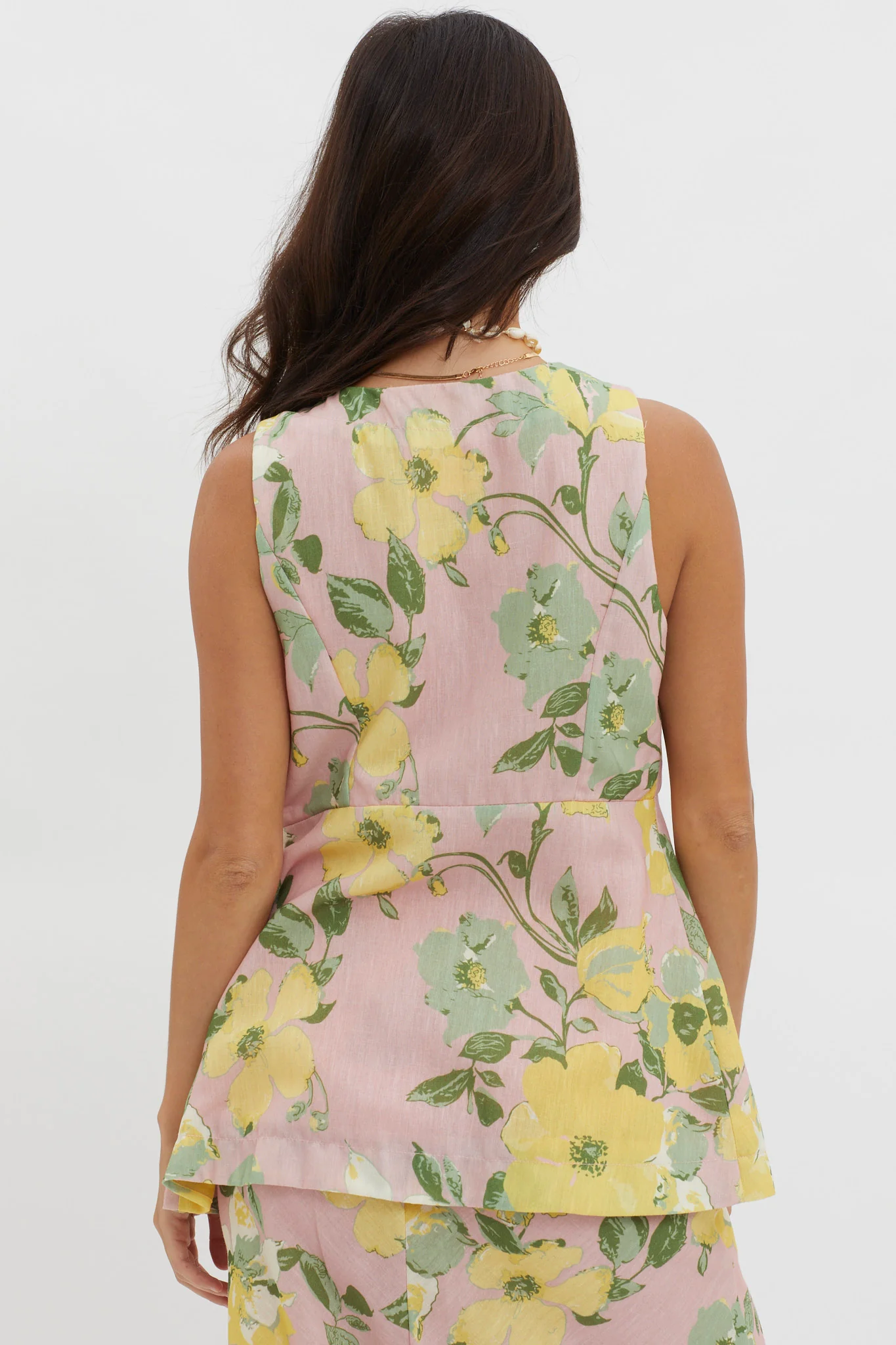 Philomena Button Vest Top Floral Blush - Image 2