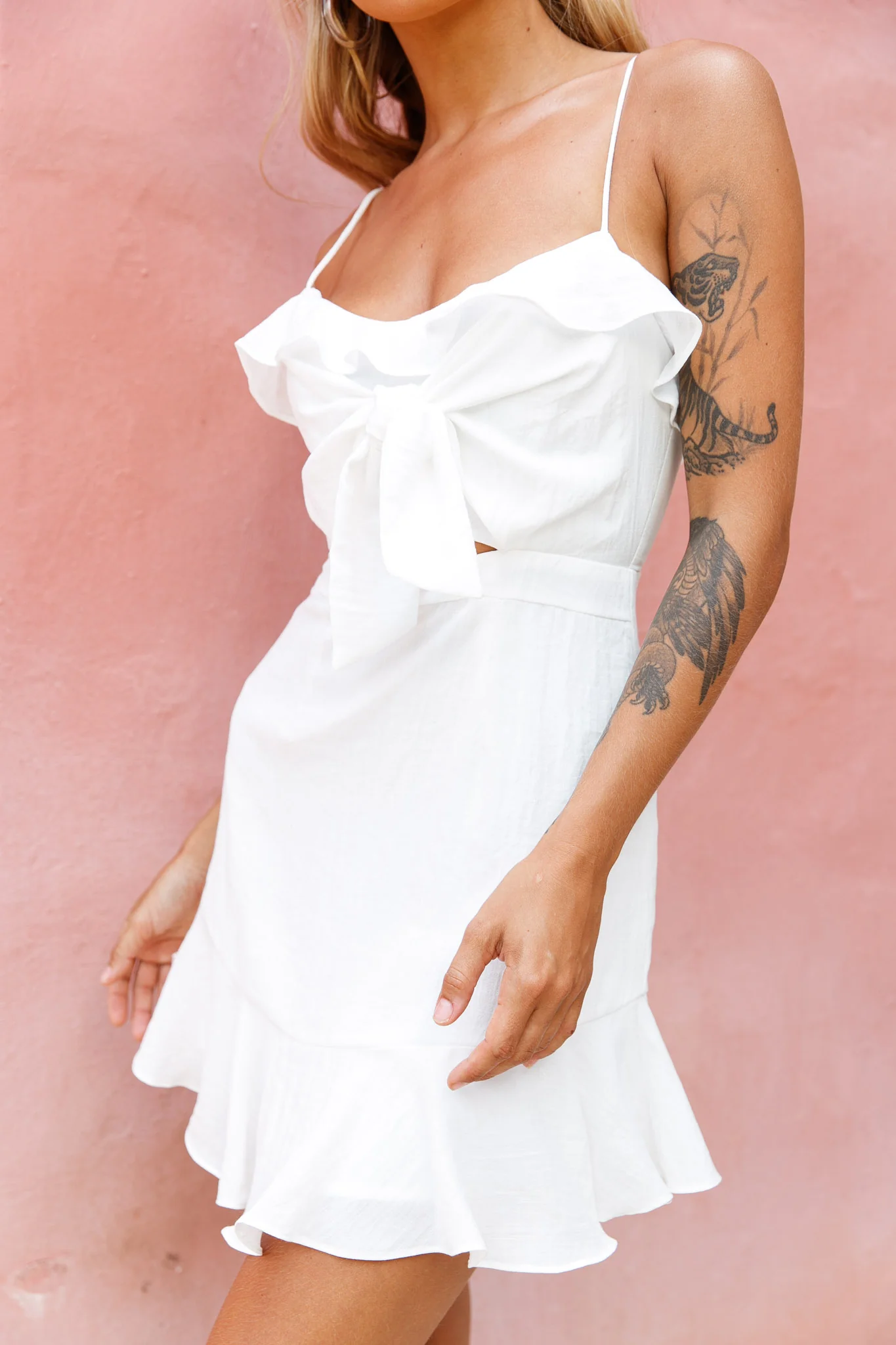 Pico Tied-Knot Bust Ruffle Dress White - Image 4
