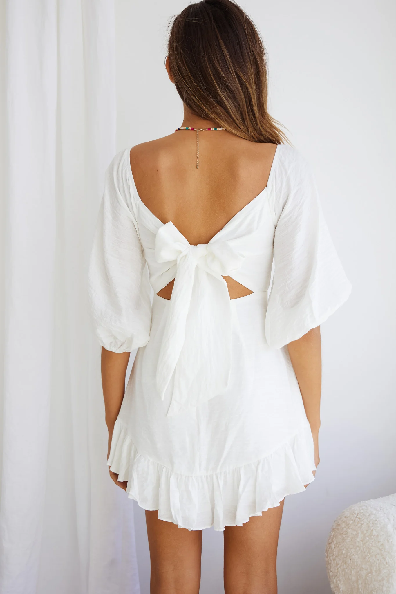 Picture This Three Quarter Sleeve Cut-Out Bust Mini Dress White - Image 2