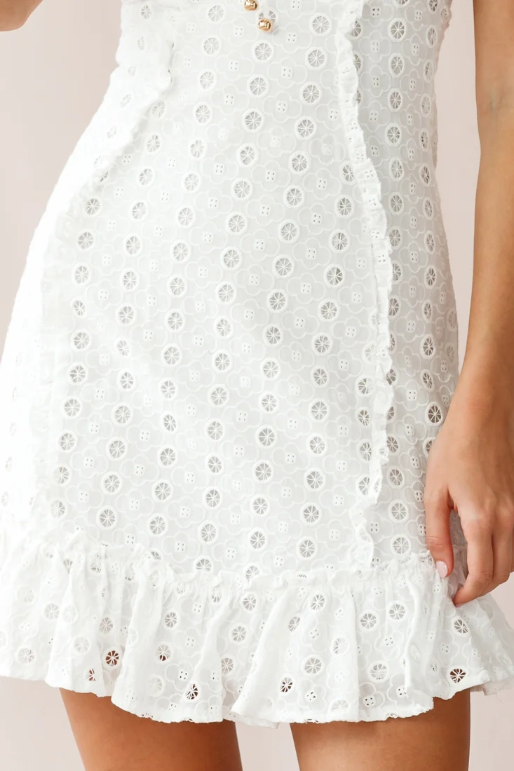 Pippa Eyelet Embroidered Frill Trim Dress White - Image 4