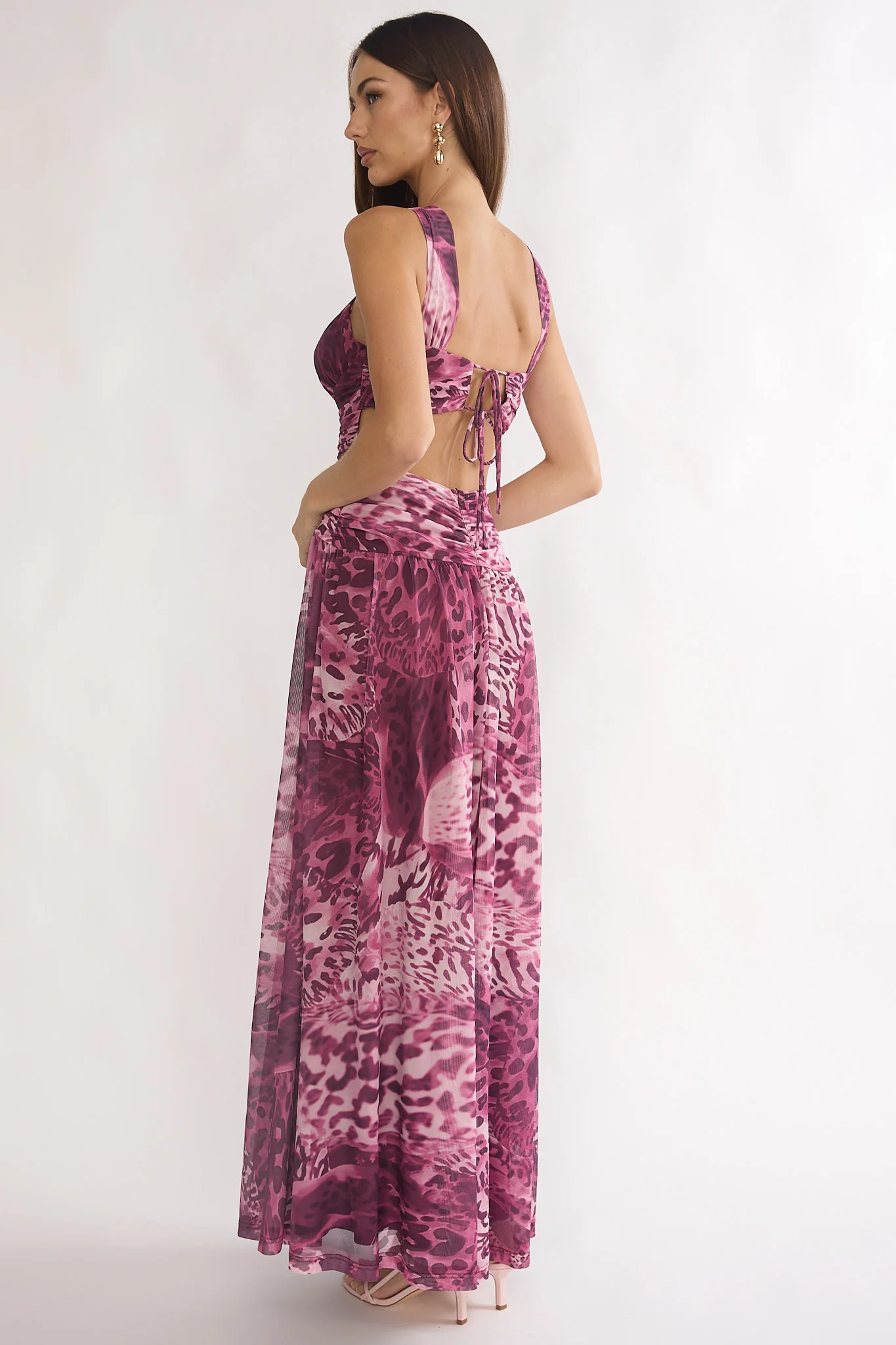 Pirelle Cut-Out Back Maxi Dress Leopard Purple - Image 2