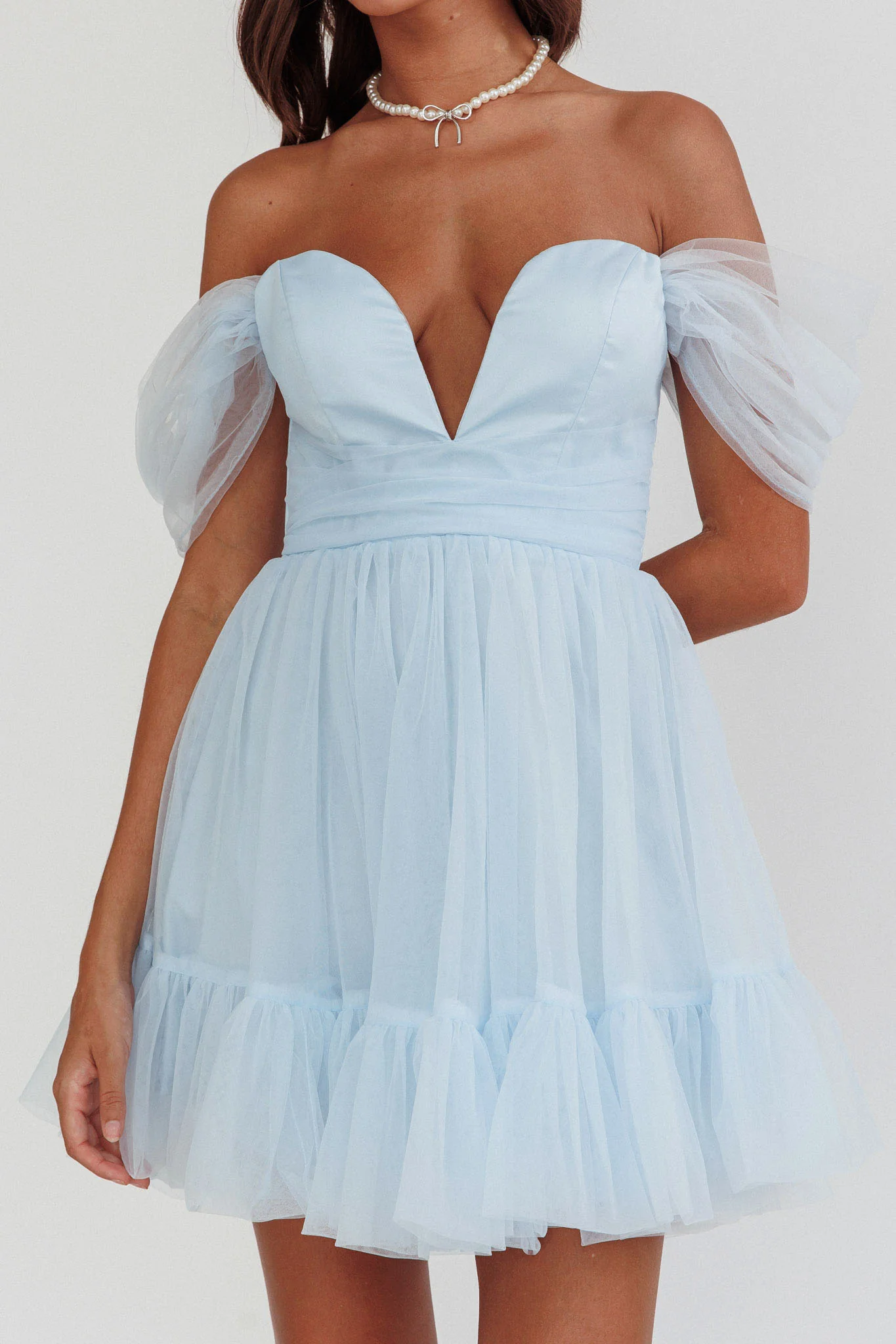 Pixi Off-Shoulder Lace-Up Back Dress Baby Blue - Image 5