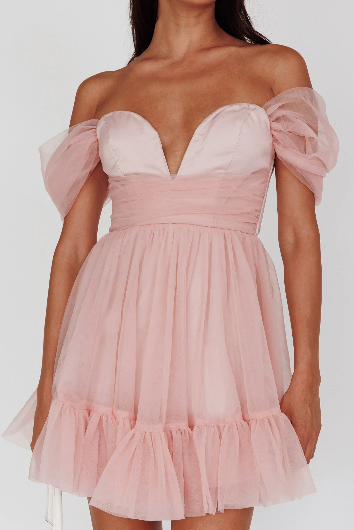 Pixi Off-Shoulder Lace-Up Back Back Dress Pink - Image 4
