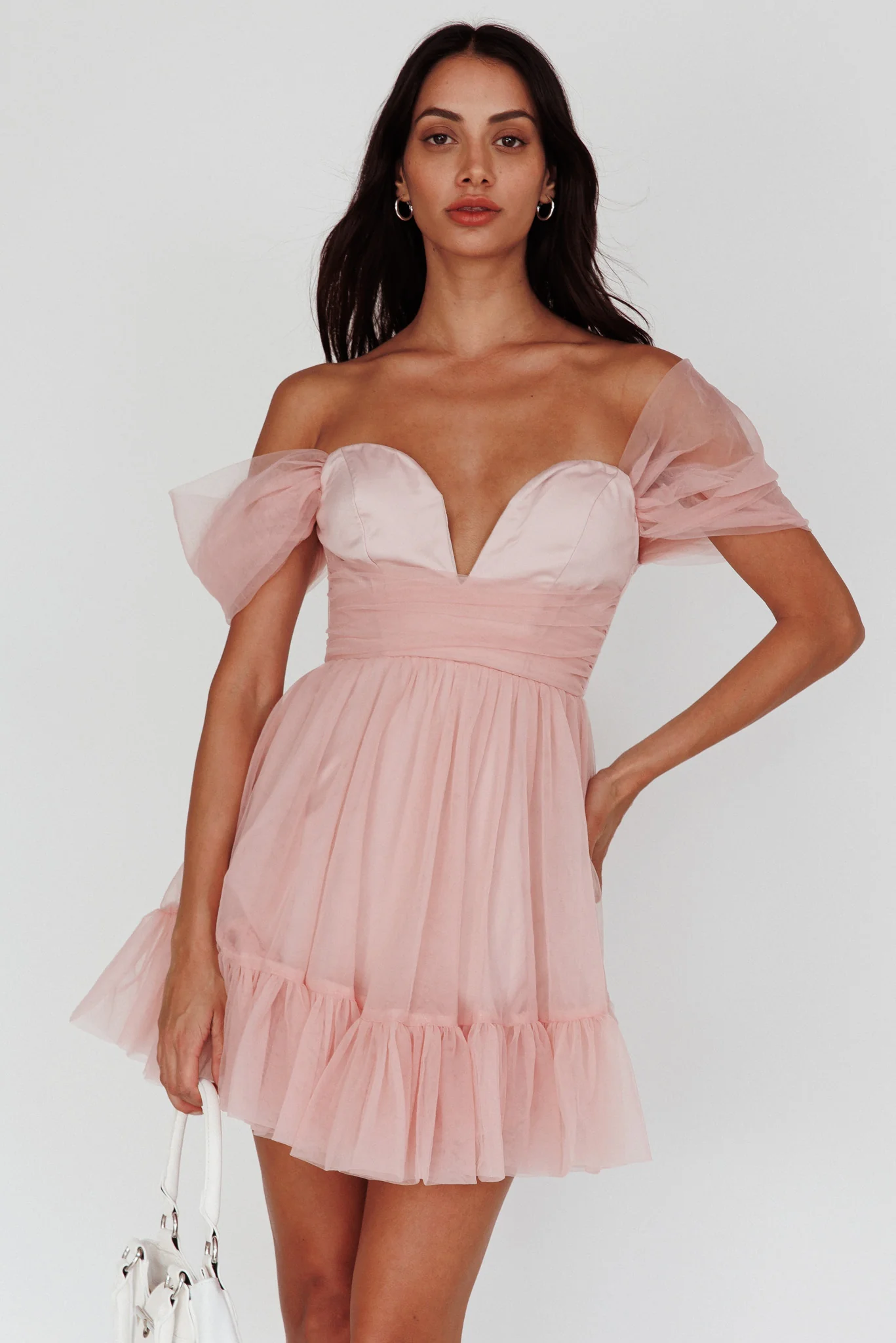 Pixi Off-Shoulder Lace-Up Back Back Dress Pink - Image 5