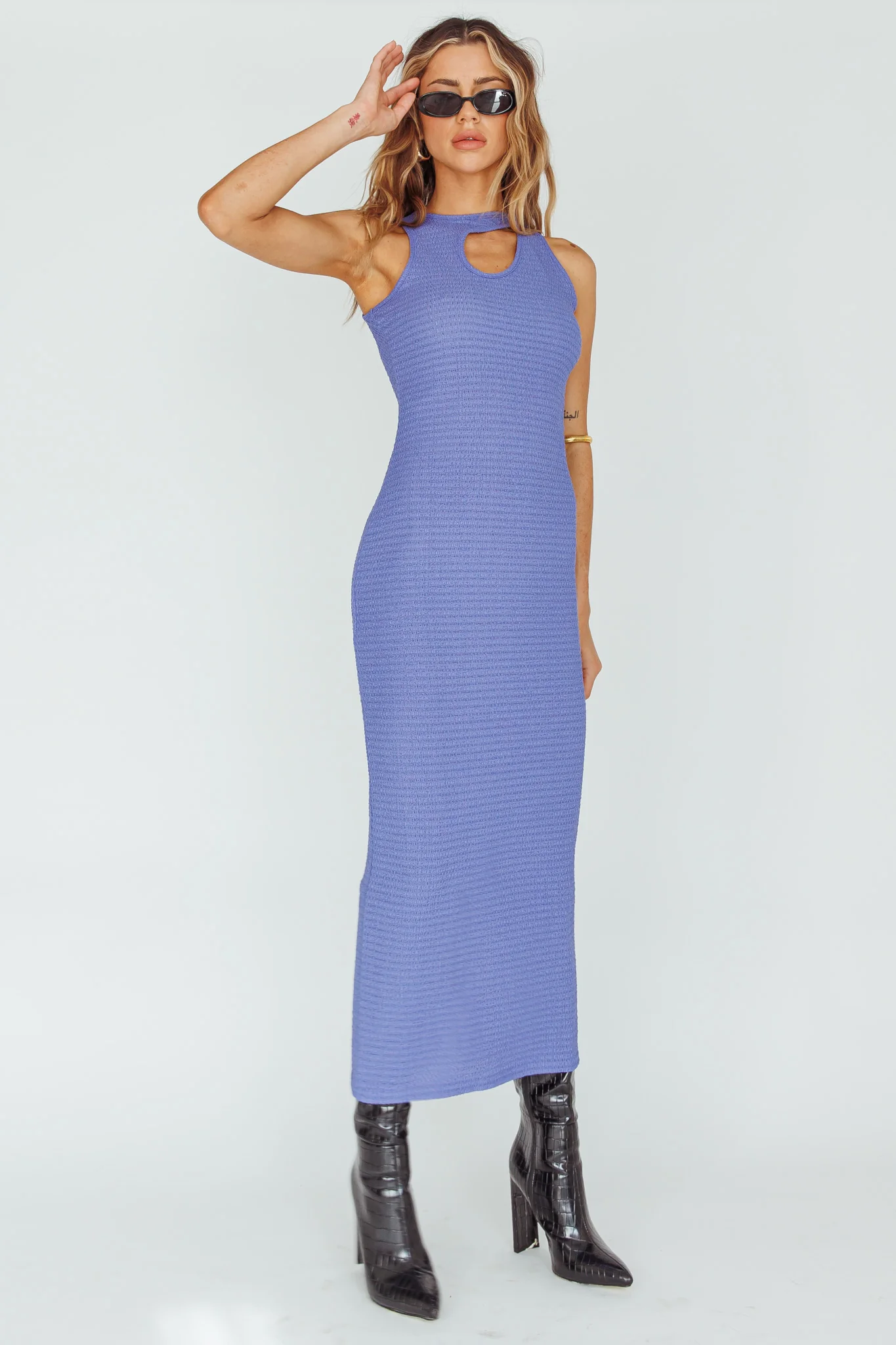 Playa Hermosa Keyhole Midi Dress Blue Violet - Image 3