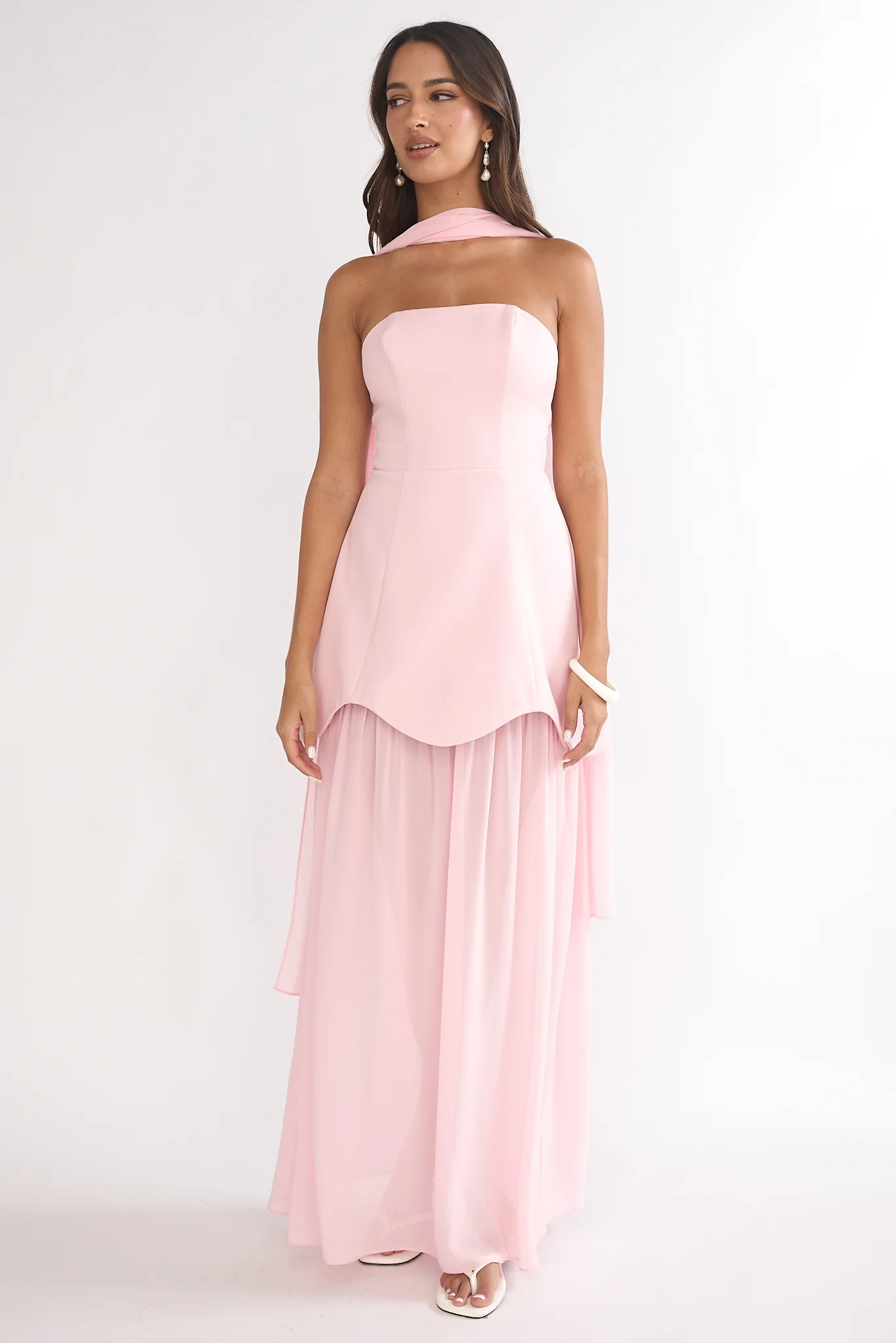 Poema Scalloped Sheer Hem Maxi Dress Pink - Image 5