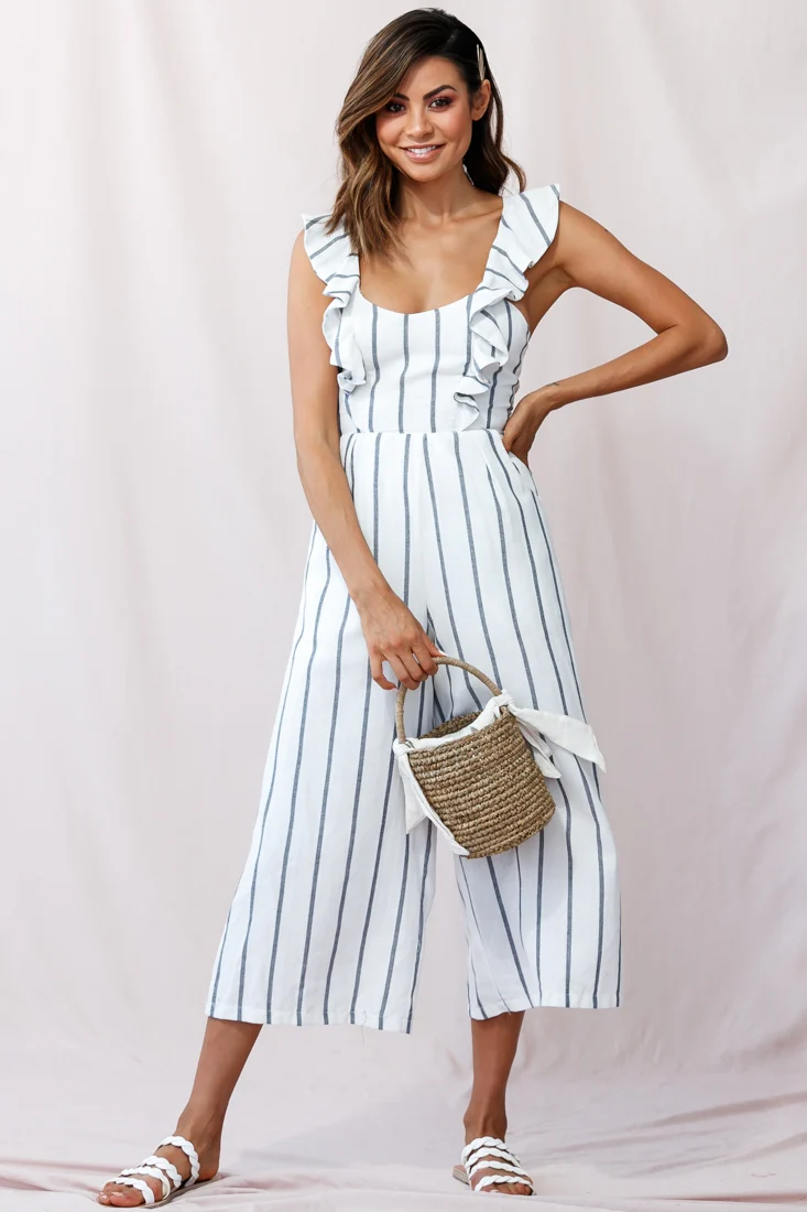Poet Pinafore Lace-Up Jumpsuit White - Image 6